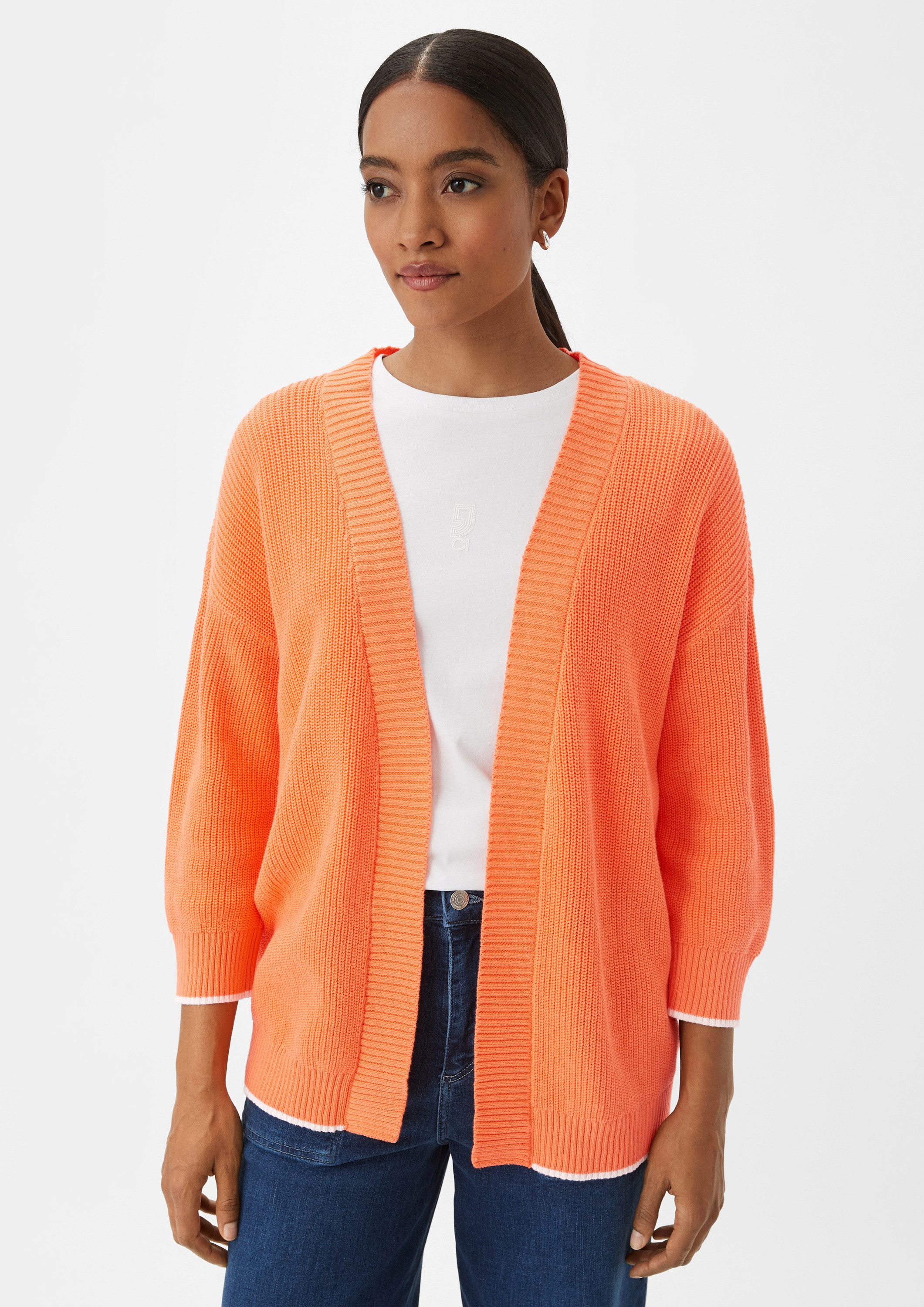 comma Cardigan Strickjacke Baumwollstrickjacke mit 3/4-Ärmeln