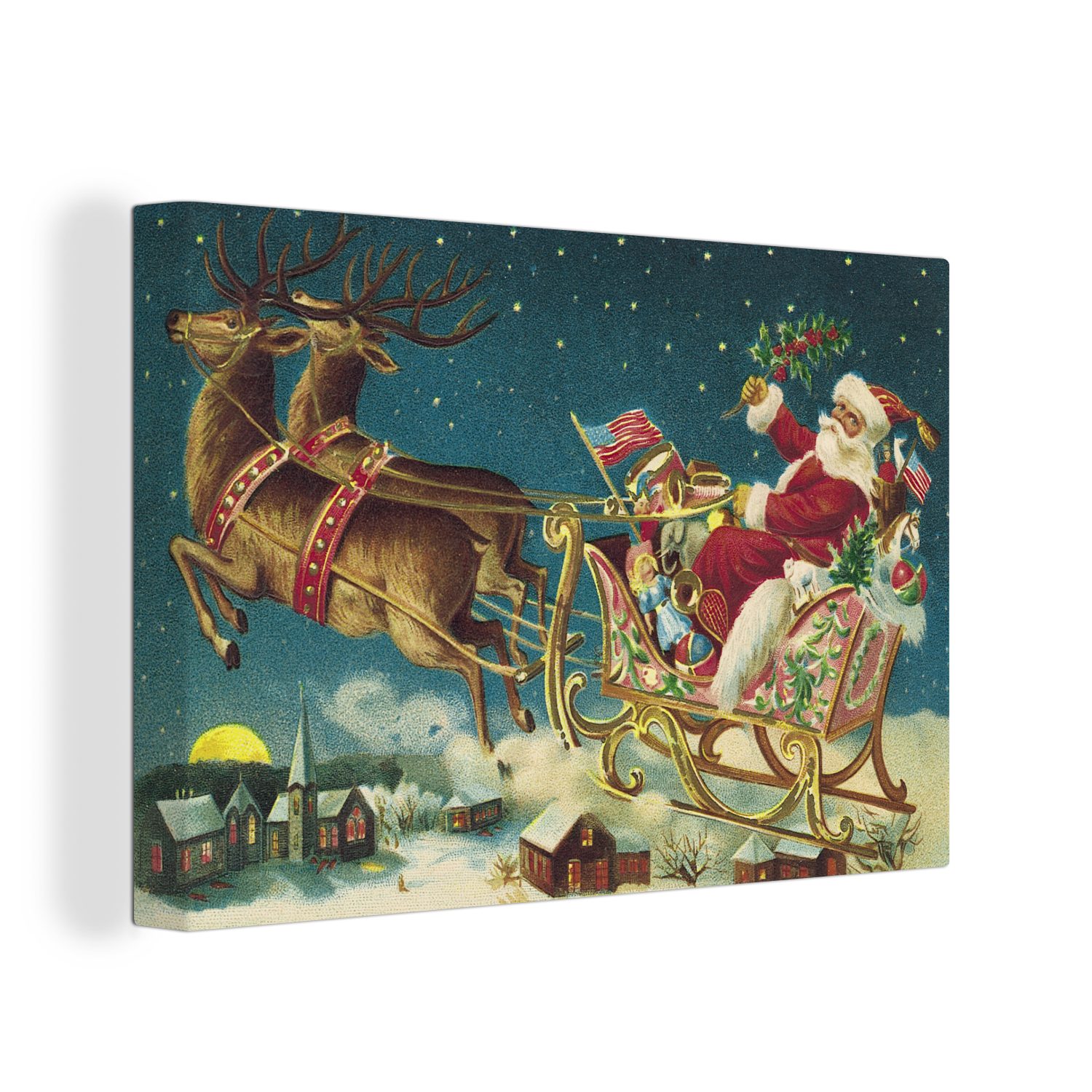 OneMillionCanvasses® Leinwandbild Weihnachten - Winter - Vintage, (1 St), Wandbild für alle Wohnbereiche, Gemälde, XXL, großes, 120x80 cm