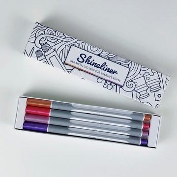 Teachly Faserstift Shineliner, (Set, 4-tlg., Metallic-Stifte für Papier, Holz, Glas, Stein & Co), Metallic-Marker zum Schreiben, Malen & Basteln