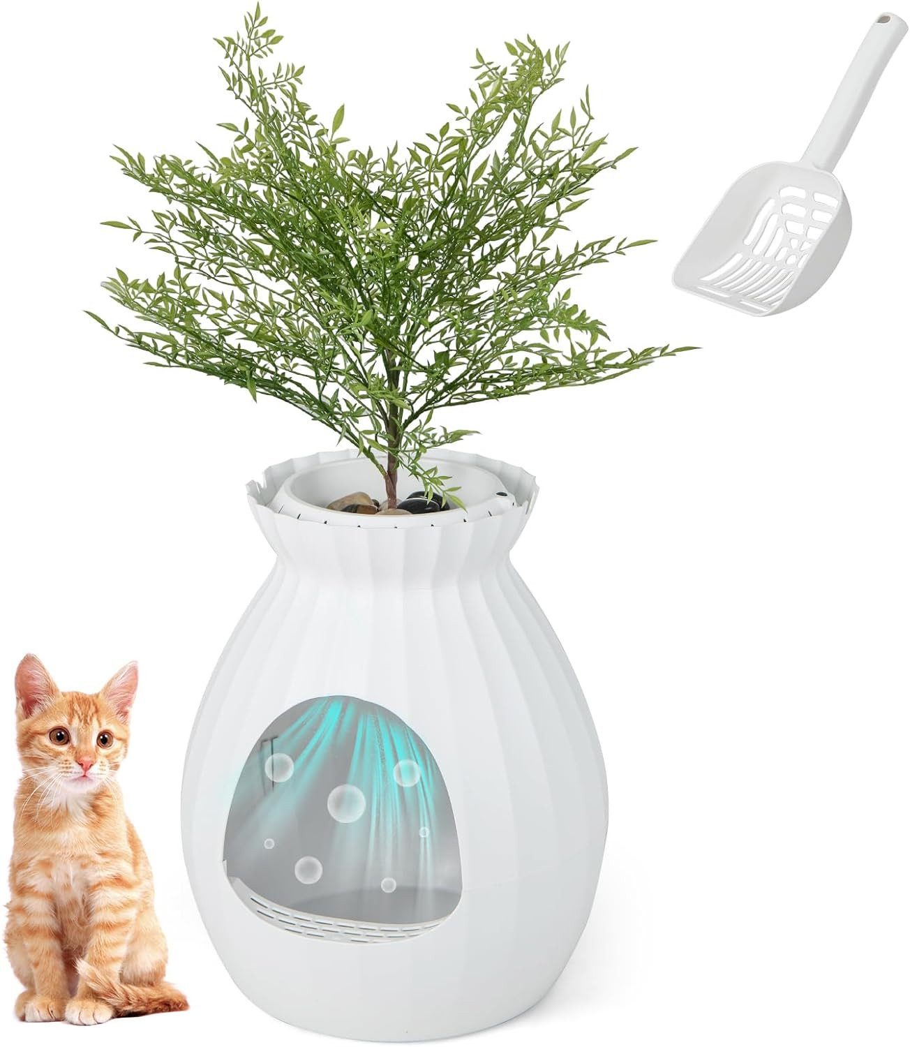 KOMFOTTEU Katzentoilette, Katzenklo mit Kunstpflanze für Katzen, 50x50x59cm günstig online kaufen