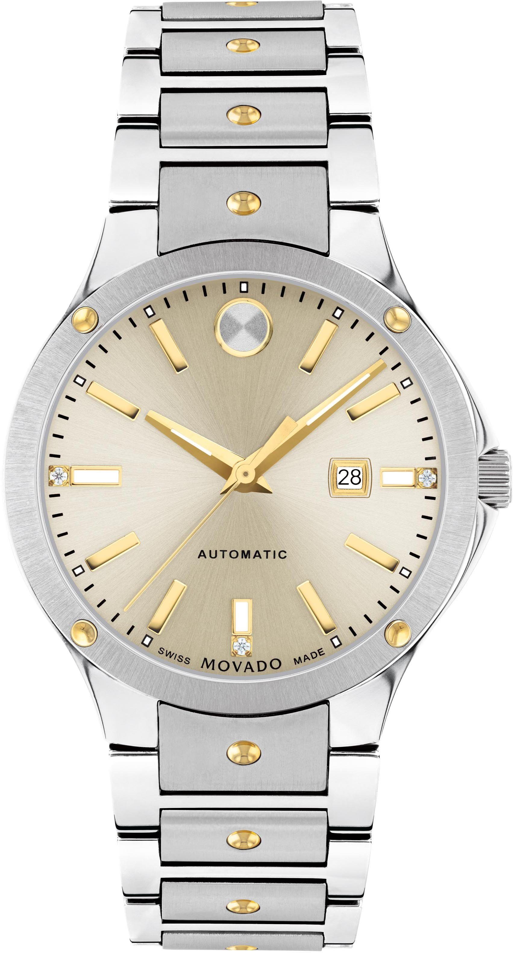 MOVADO Automatikuhr SE Automatic, 0607682, Armbanduhr, Damenuhr, mechanische Uhr, Swiss Made, Diamant-Steine