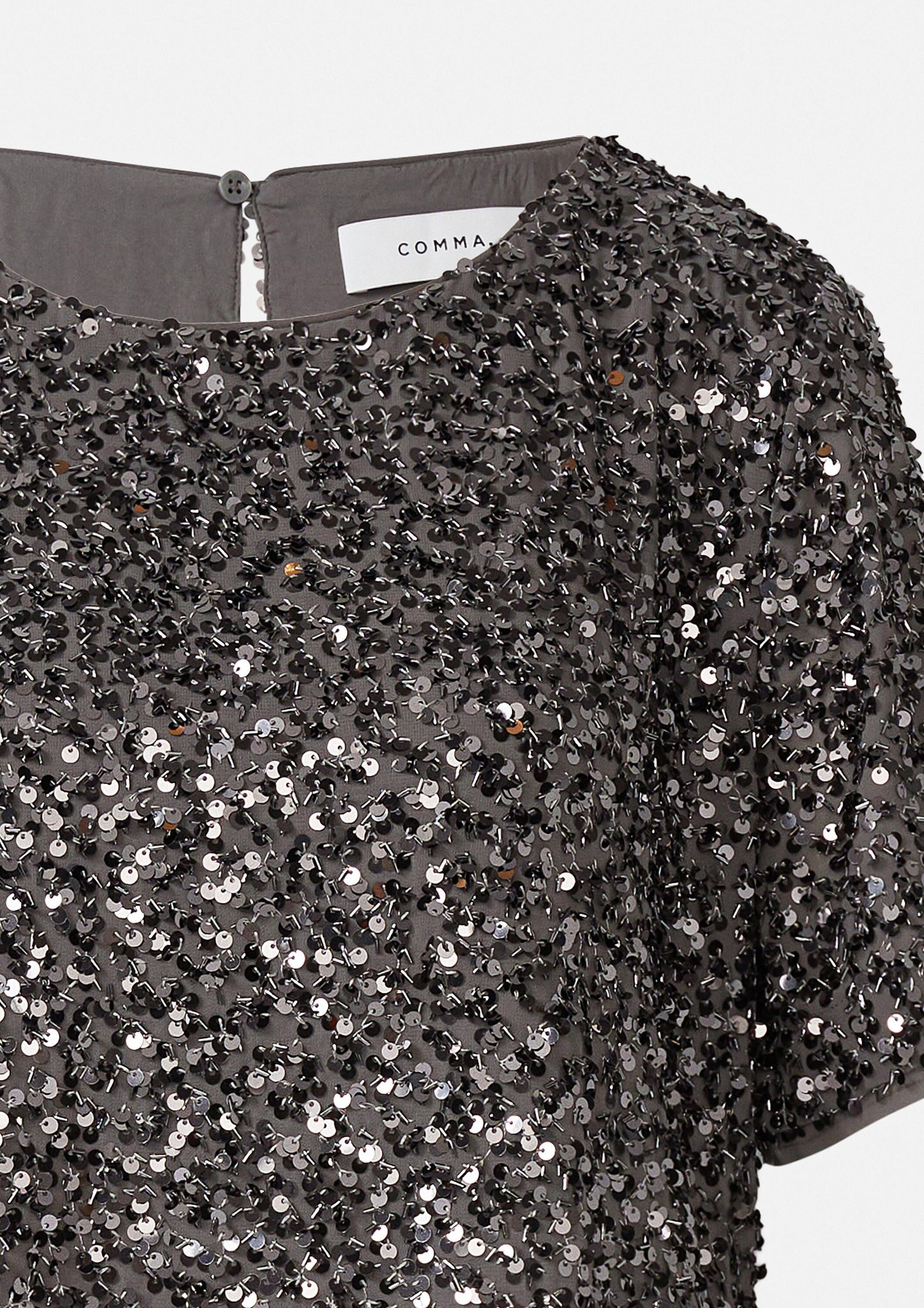 comma Kurzarmbluse Bluse Blusenshirt mit Pailletten