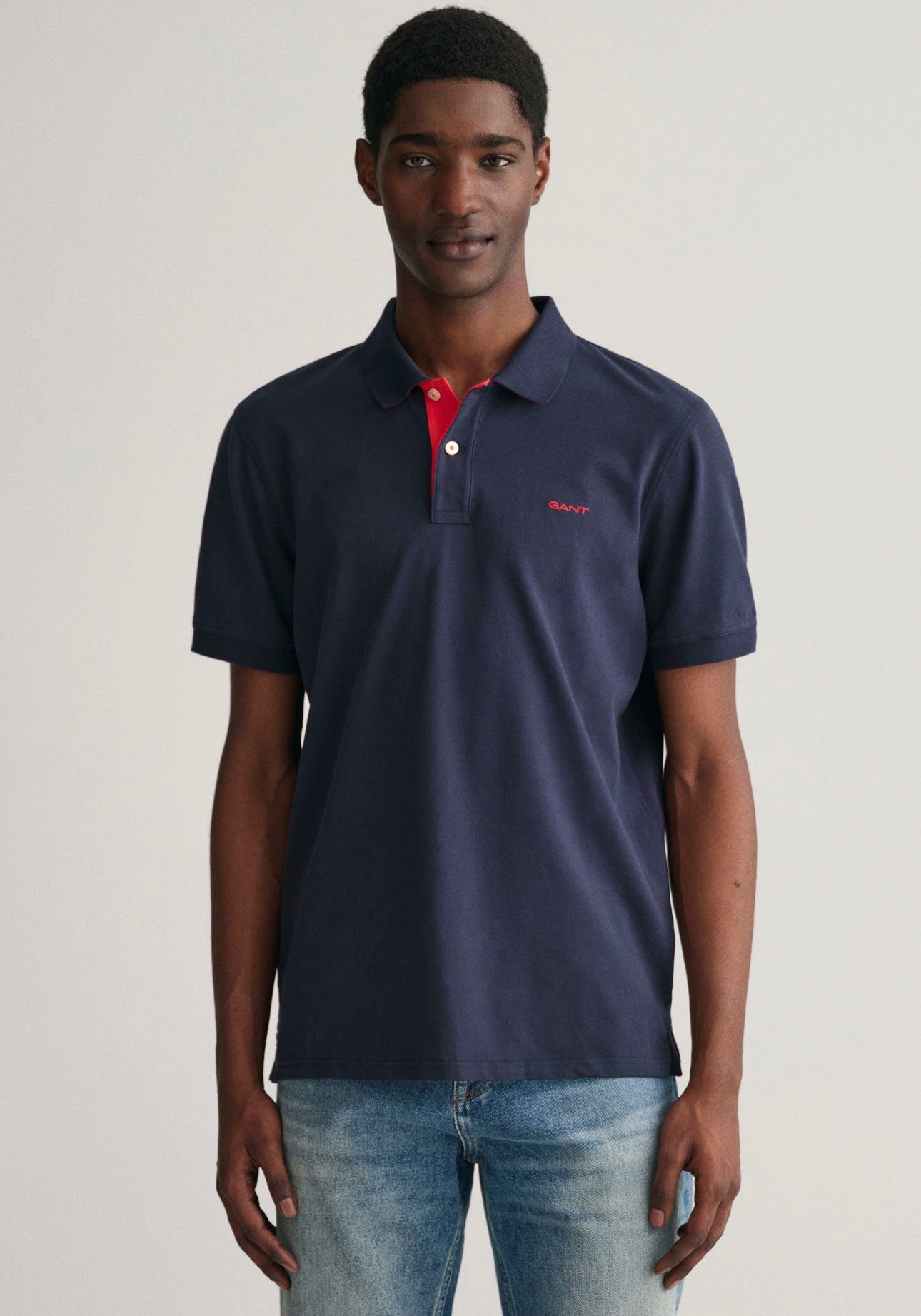 Gant Poloshirt REG CONTRAST SS blue PIQUE Einsätzen RUGGER mit evening kontrastfarbenen