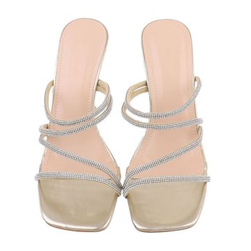 Ital-Design Damen Mules Party & Clubwear Pantolette Pfennig-/Stilettoabsatz Sandalen & Sandaletten in Gold