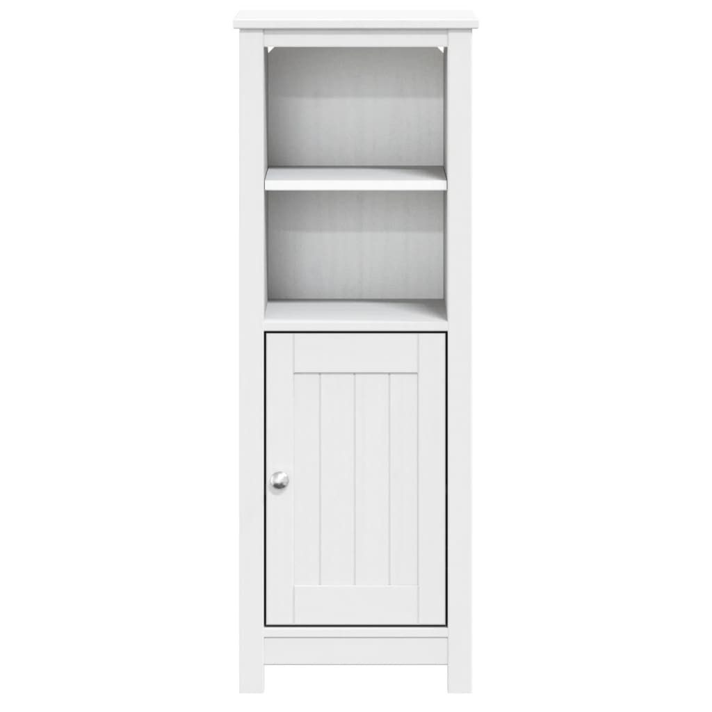 furnicato Badkommode Badezimmerschrank Weiß 40 x 34 x 110 cm aus massivem Kiefernholz, UV-lackiertes Badregal mit vier Böden, Metallgriff und viel Stauraum