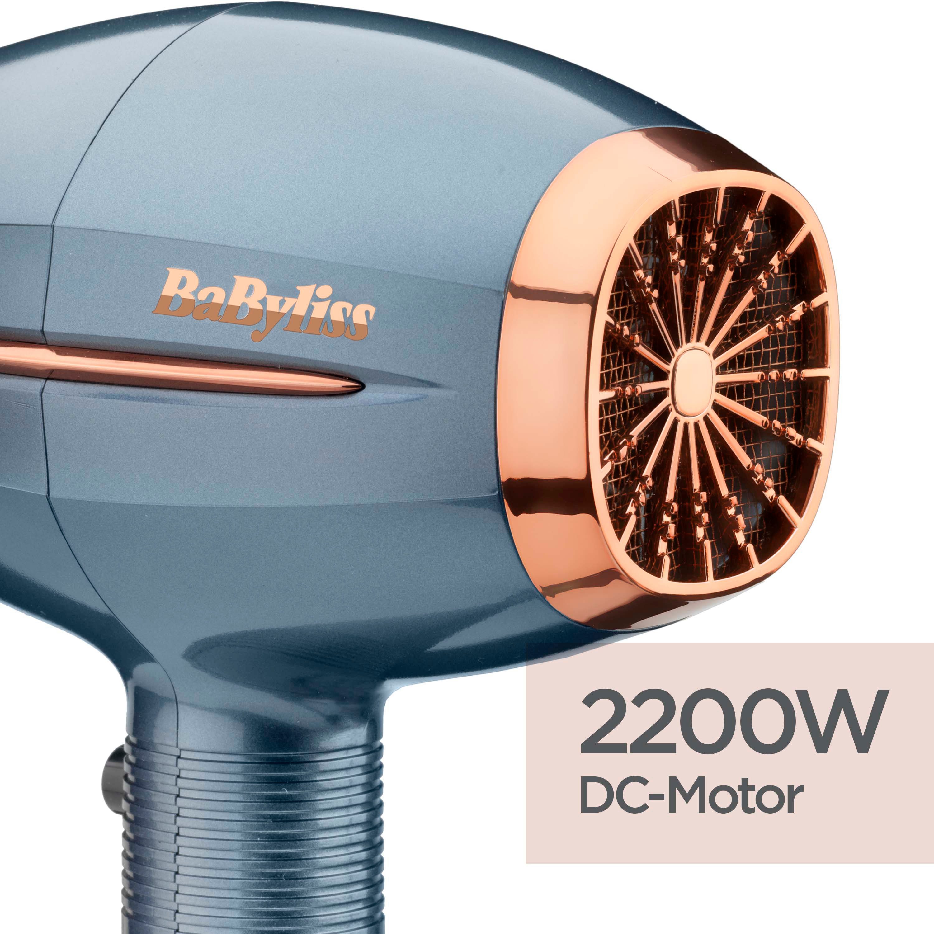 BaByliss Haartrockner BaByliss Denim Luxe Haartrockner mit Ionen-Technologie, D251PE, 2200 W, Föhn mit Aufsatz, HTDC-Motor, 2200W, Keramik-Technologie blau