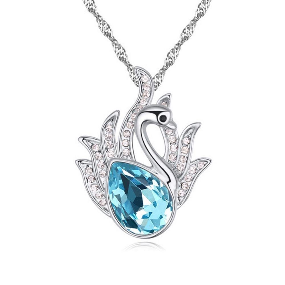 BUNGSA Ketten-Set Kette aus Damen Messing Silber blauer Necklace Schwan Halskette (1-tlg)
