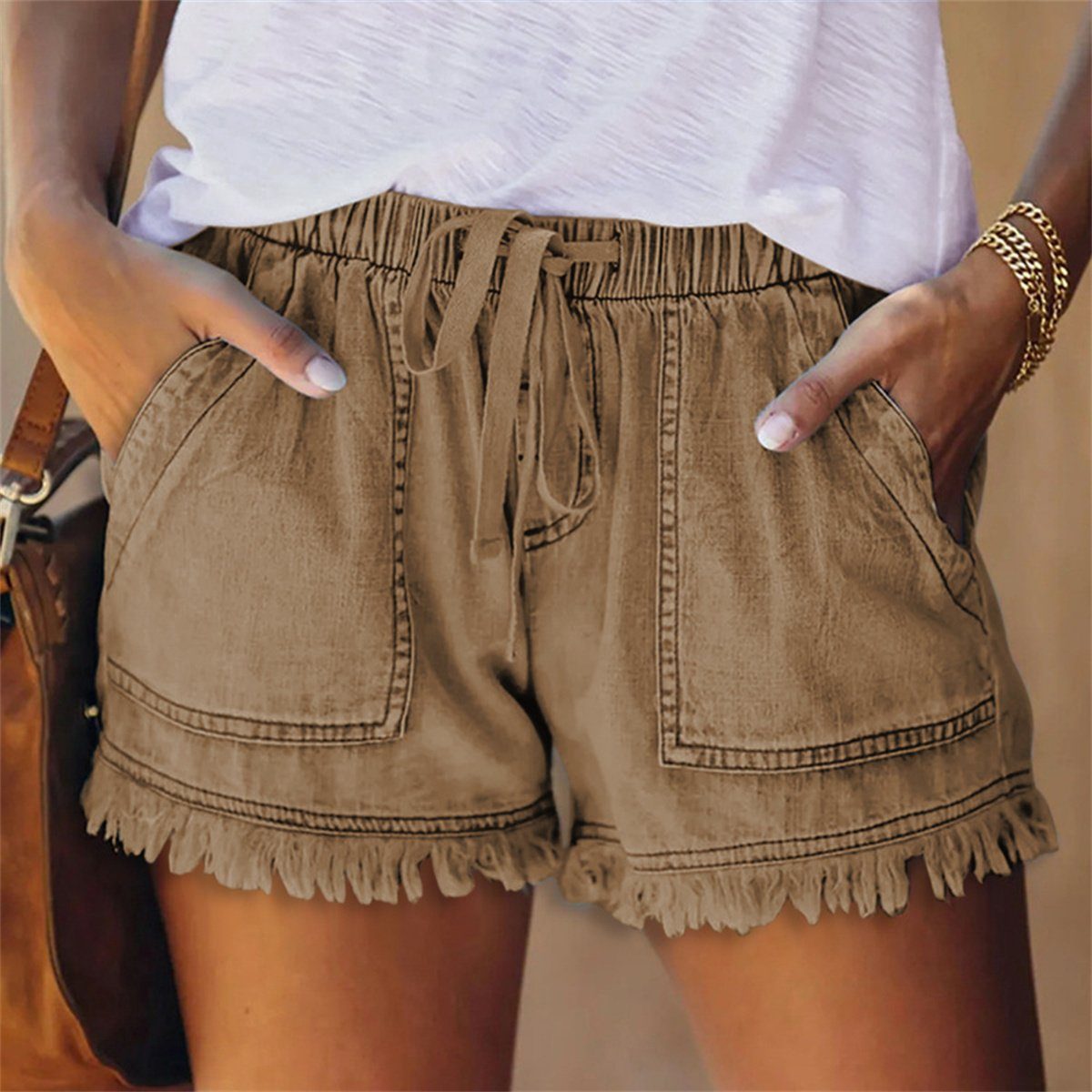 carefully selected Shorts Damen-Shorts, elastisches Band, Hotpants, Sommer-weite  Shorts