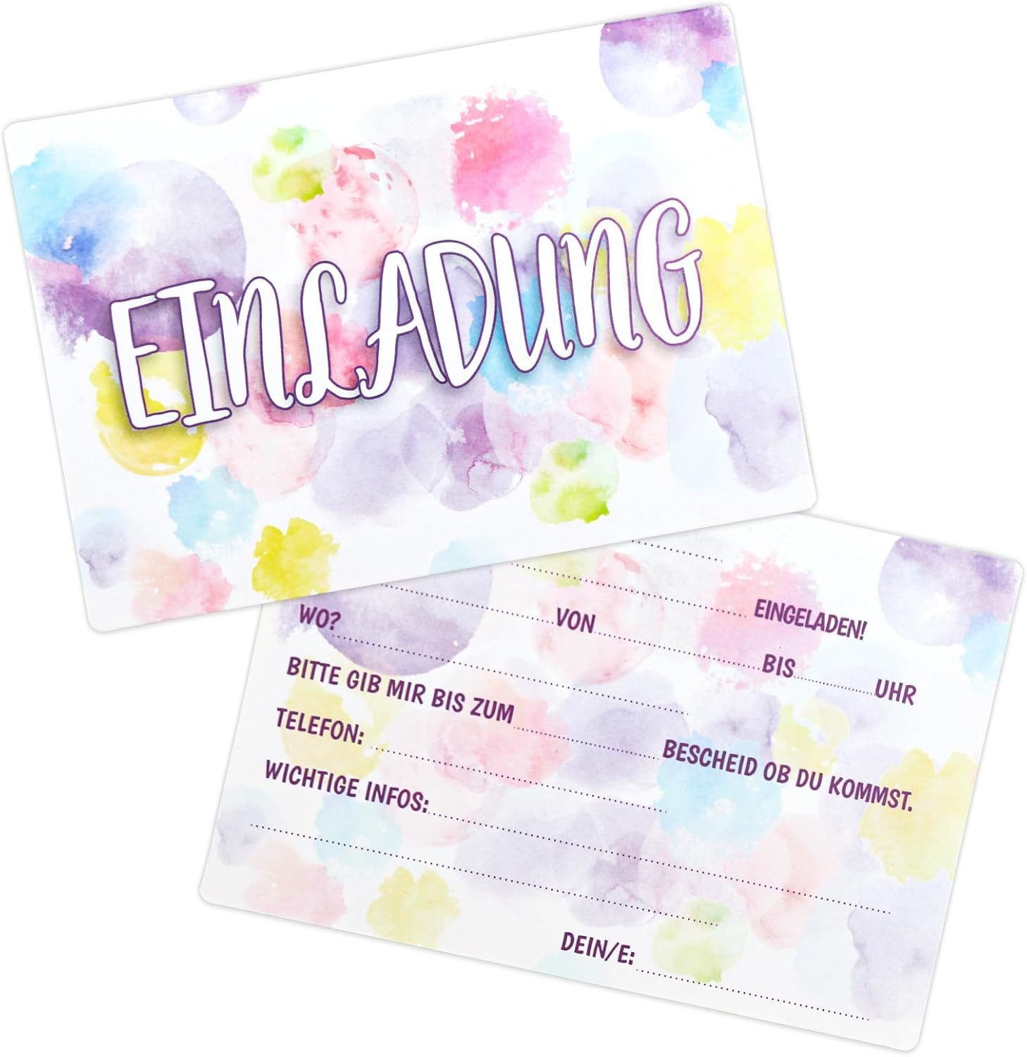 aitsite Einladungskarten 12er Set Einladungskarten Kindergeburtstag Fantasie Design Party, 12er Set Fantasie Einladungskarten Kindergeburtstag, beschreibbar bunt