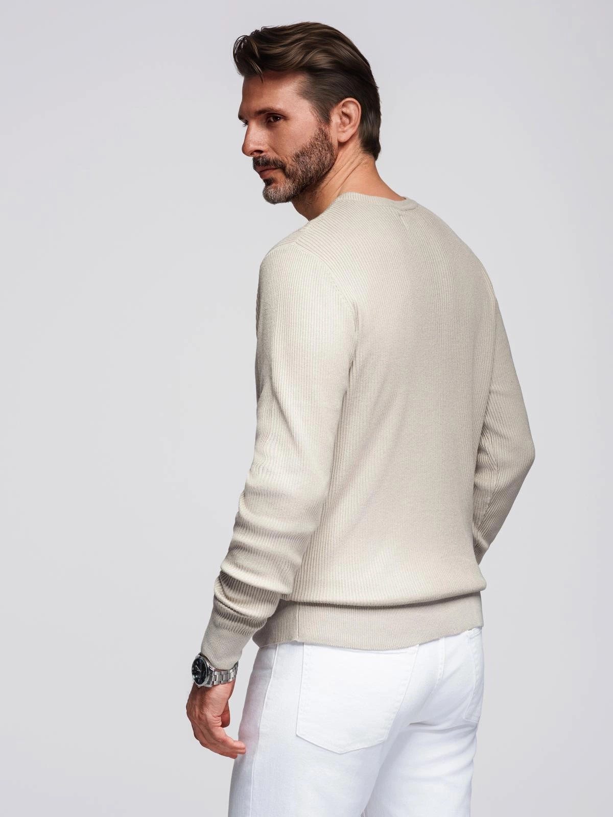 OMBRE Rundhalspullover Gestreifter Herrenpullover mit Knöpfen günstig online kaufen
