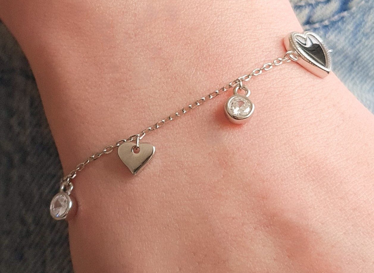 NAHLE Silberarmband Armband Herz Damen Silber 925 Schmuck Armschmuck Armkette mit Zirkonia (inklusive Schmuckbox), 925 Silber Anhänger mit Zirkonia - rhodiniert