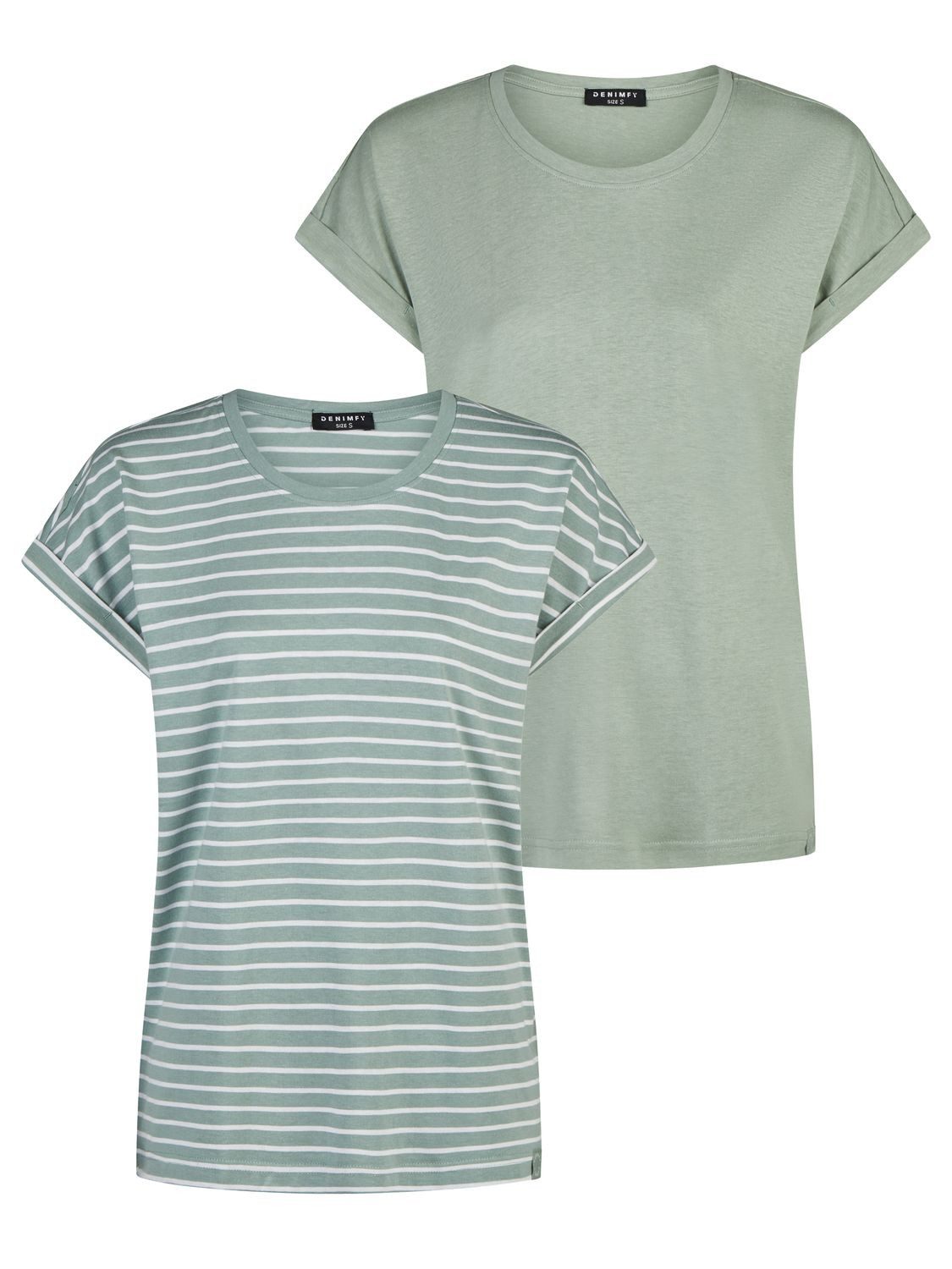 DENIMFY T-Shirt Damen Top DFSophie Regular Fit (2-tlg) kurzarm Sommershirt mit Rundhalsausschnitt