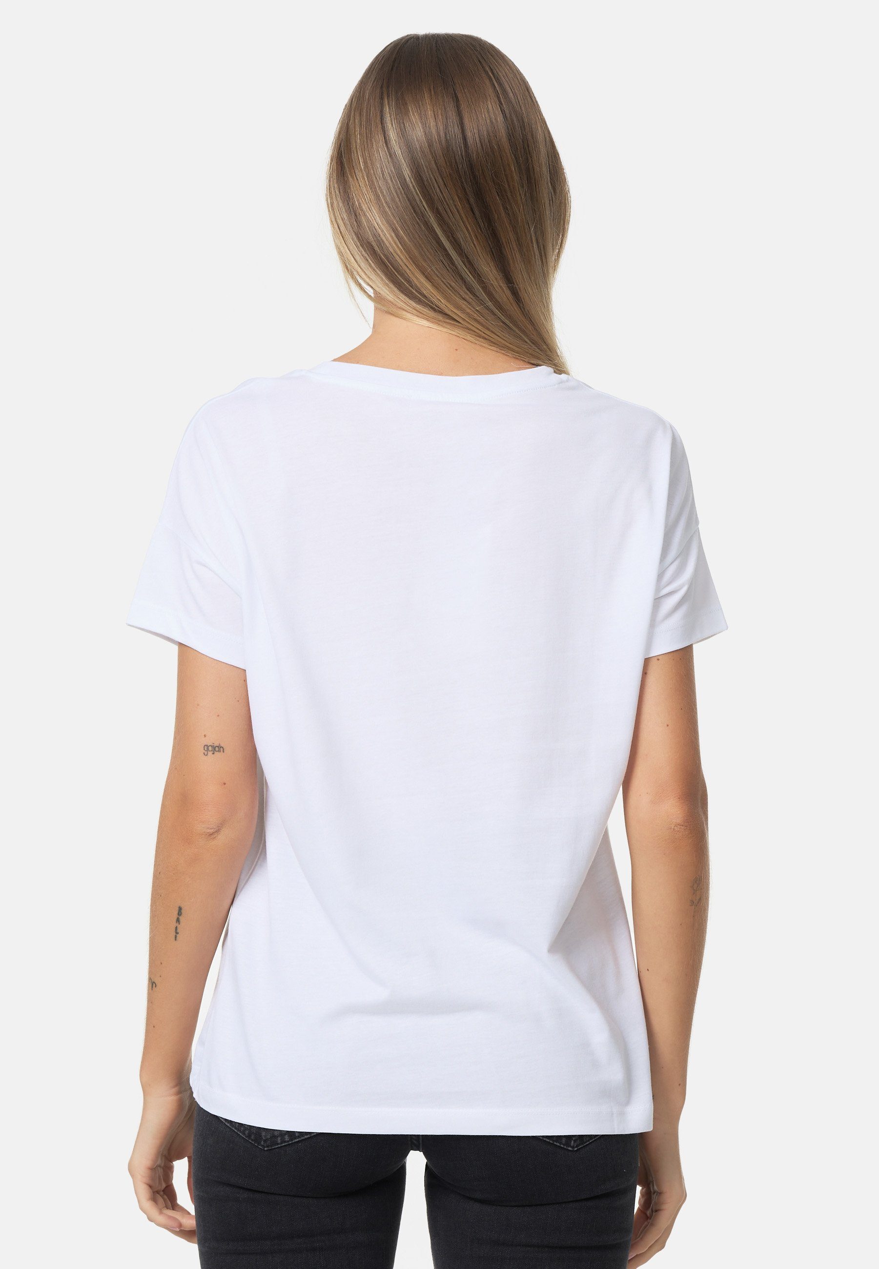 mit Decay schimmerndem T-Shirt weiß-beige Schriftzug