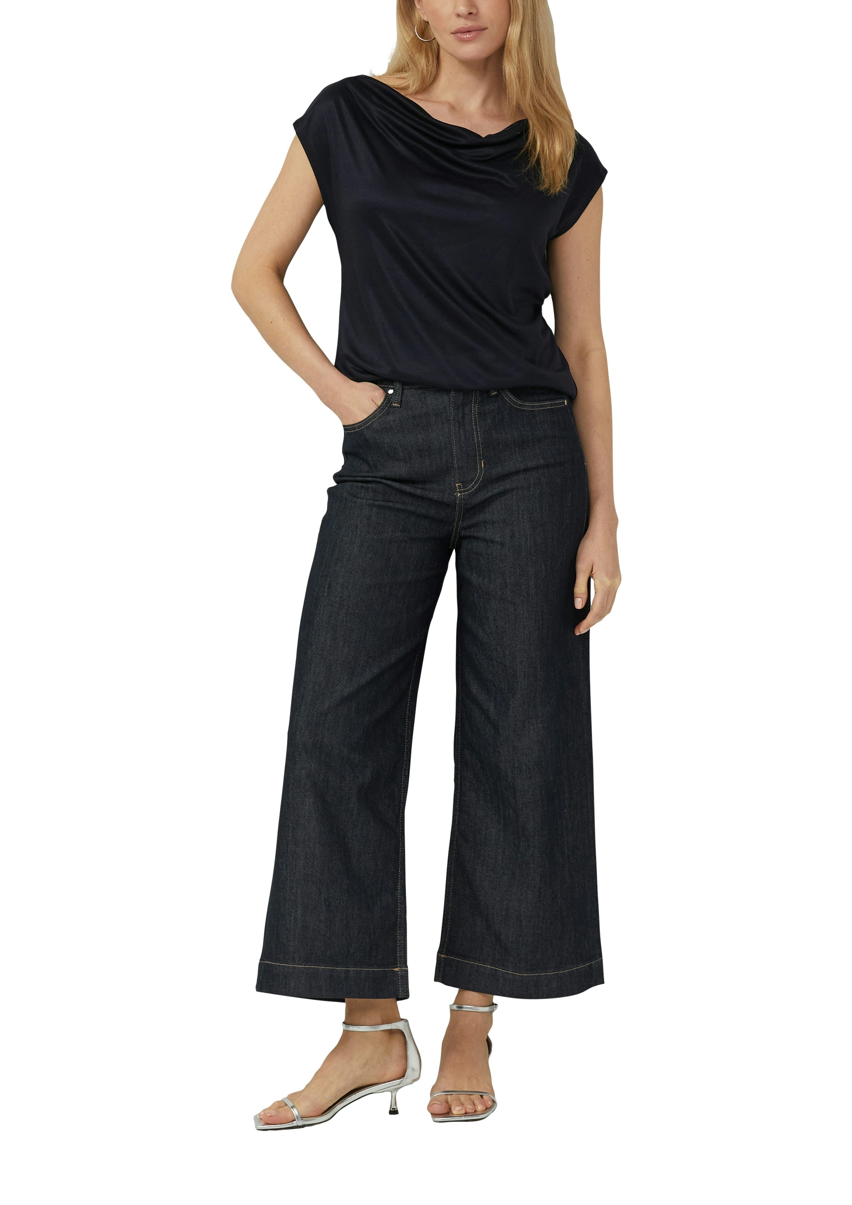 s.Oliver BLACK LABEL Wasserfallshirt mit Wasserfall-Kragen und aus reiner Viskose – Bild 3 von 4