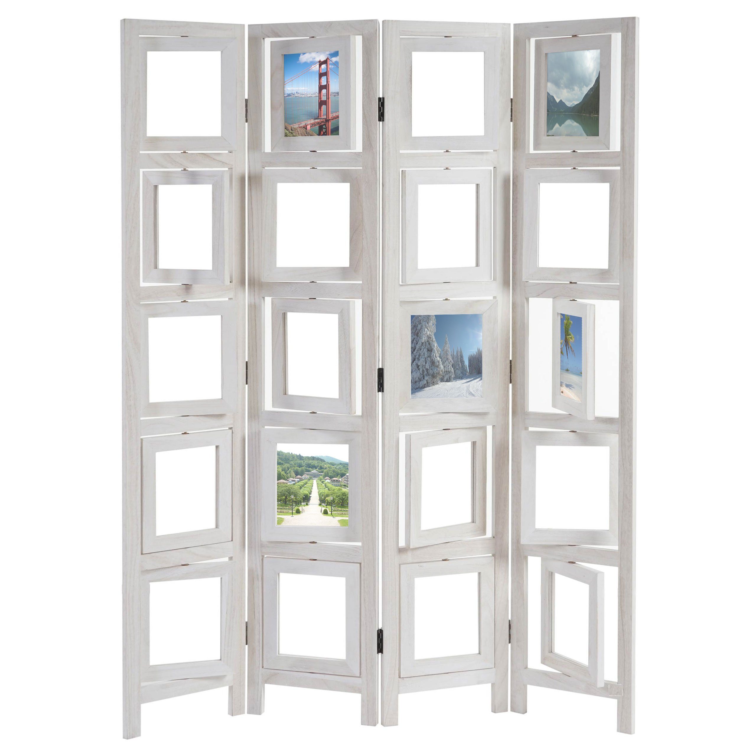 MCW Paravent Bildgalerie II, Fenster mit je zwei Plexiglasplatten, 4 Paneele, drehbare Fotofenster weiß