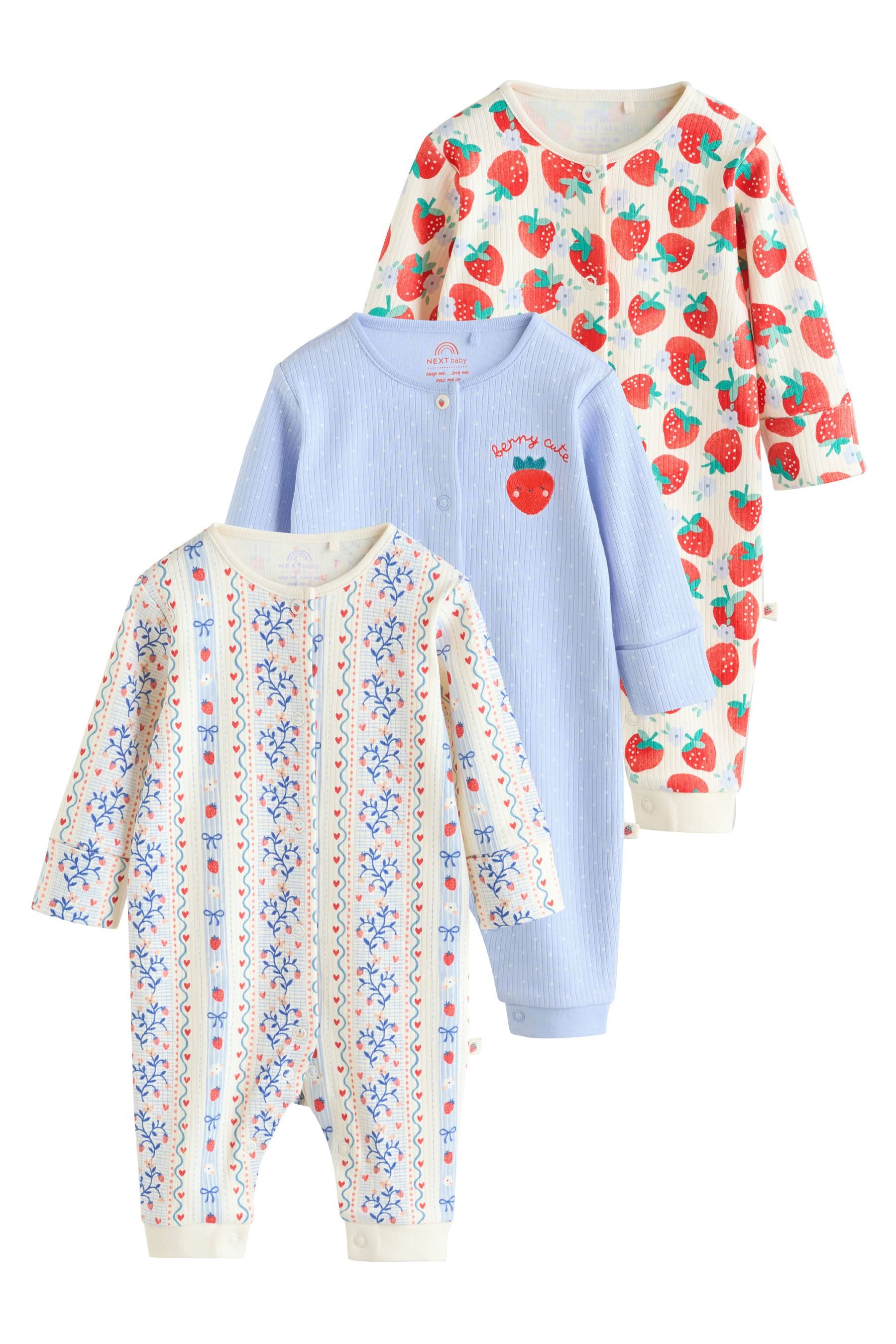 Next Schlafoverall 3er-Pack Baby-Schlafanzüge, Erdbeeren (3-tlg)