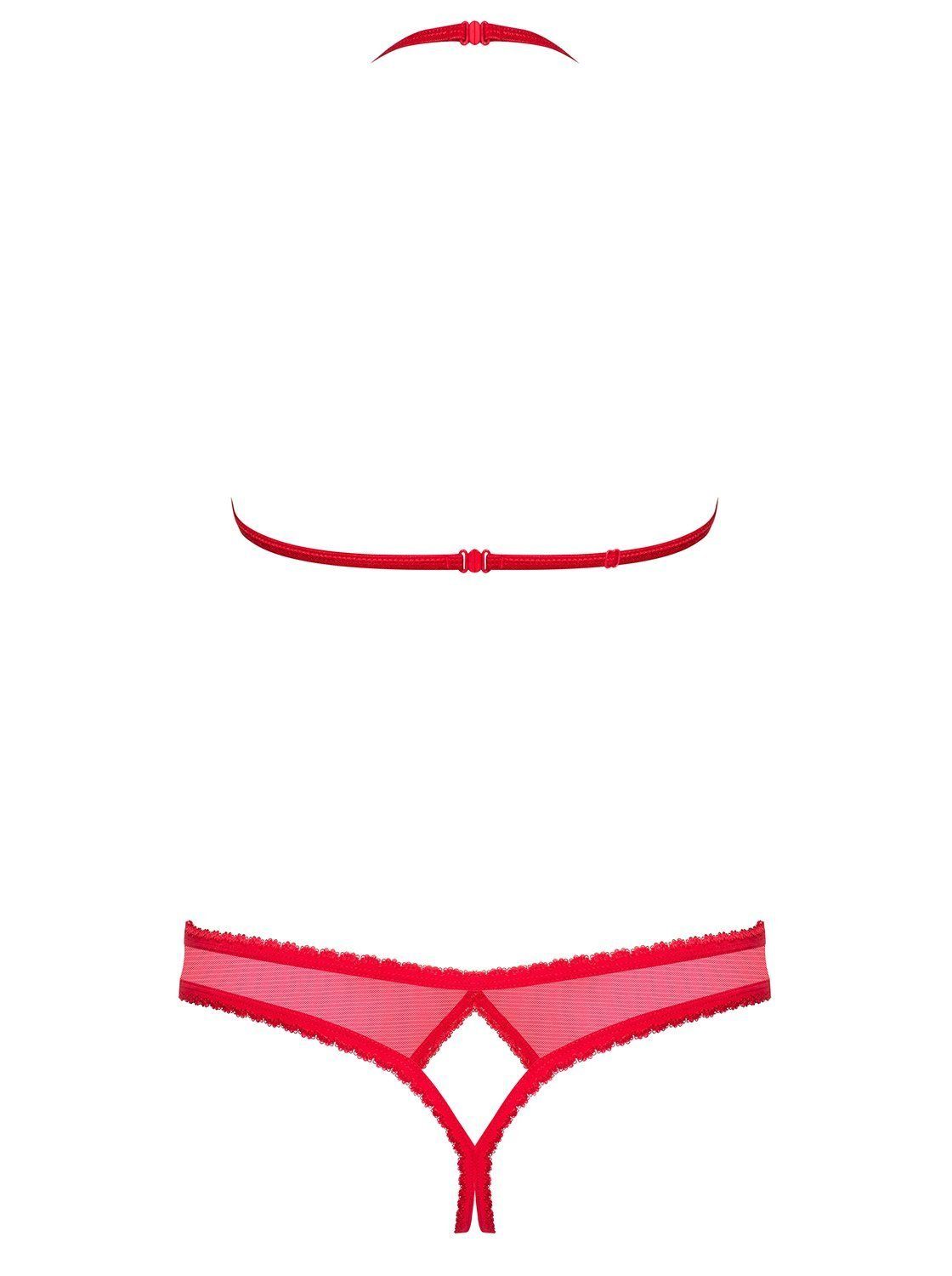 Obsessive Set: Bügelloser BH Dessous-Set: BH und String ouvert - rot (2-tlg) mit offenen Cups und Schritt