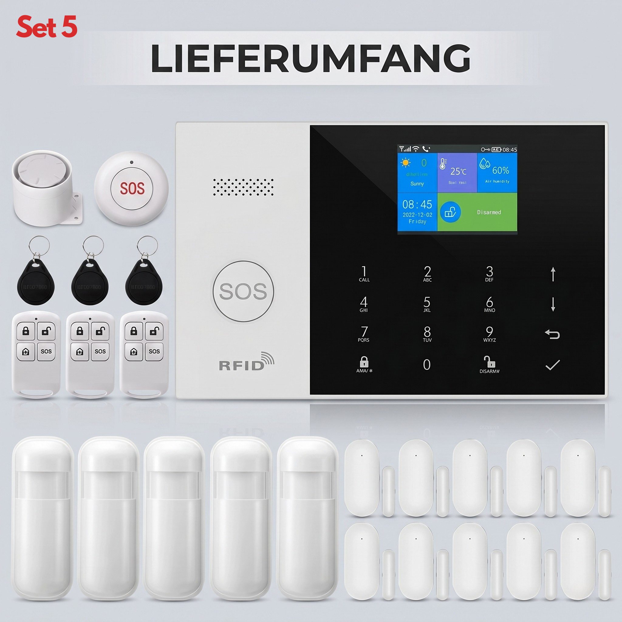 HS.SUPPLY WLAN Alarmanlage Set mit App, Bewegungsmelder & Türsensor Alarmanlage (Smart Alarmanlage mit App, 100 dB Sirene und 24h Akku-Backup)