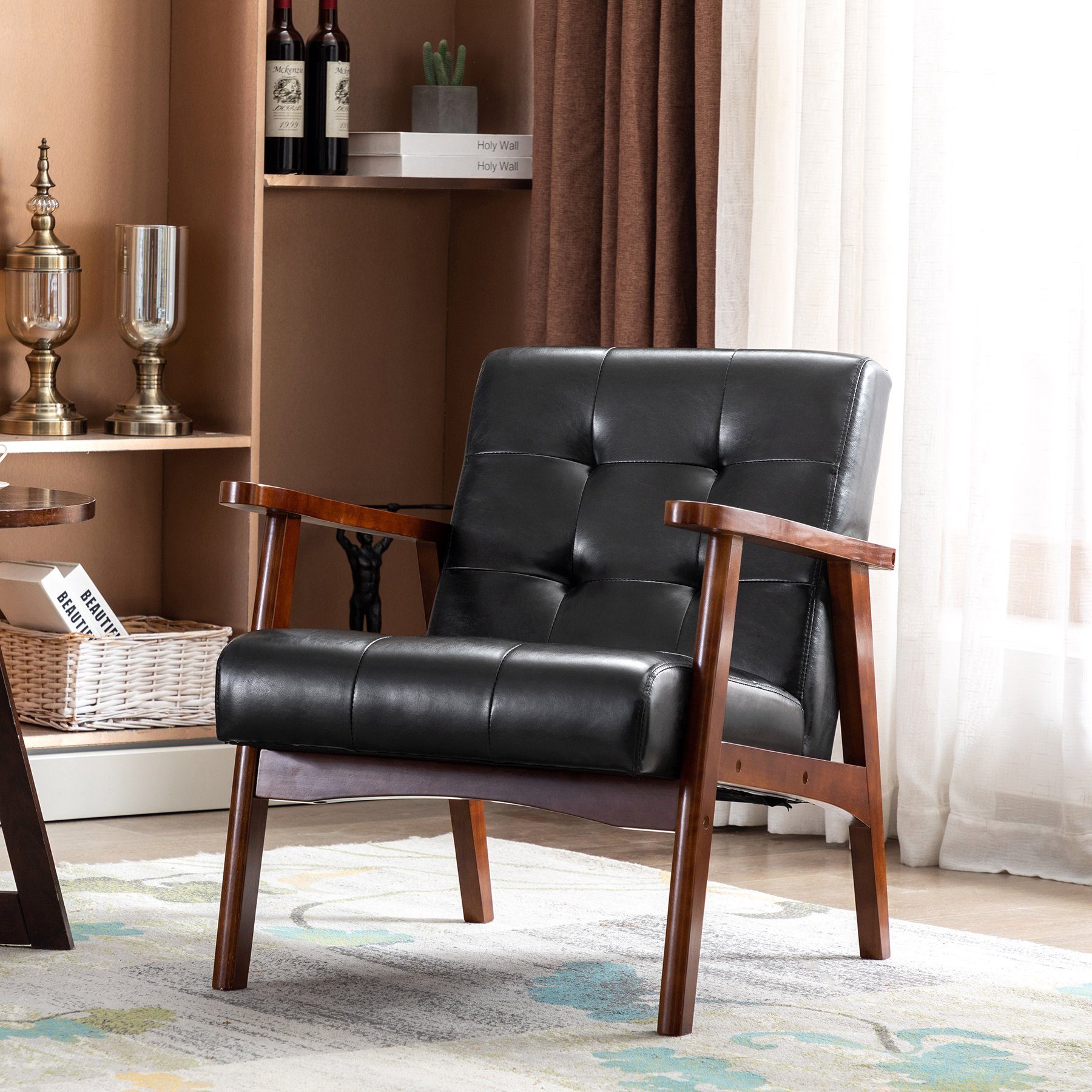 HomeMiYN Loungesessel Retro Holzsessel Loungesessel Polsterstuhl günstig online kaufen