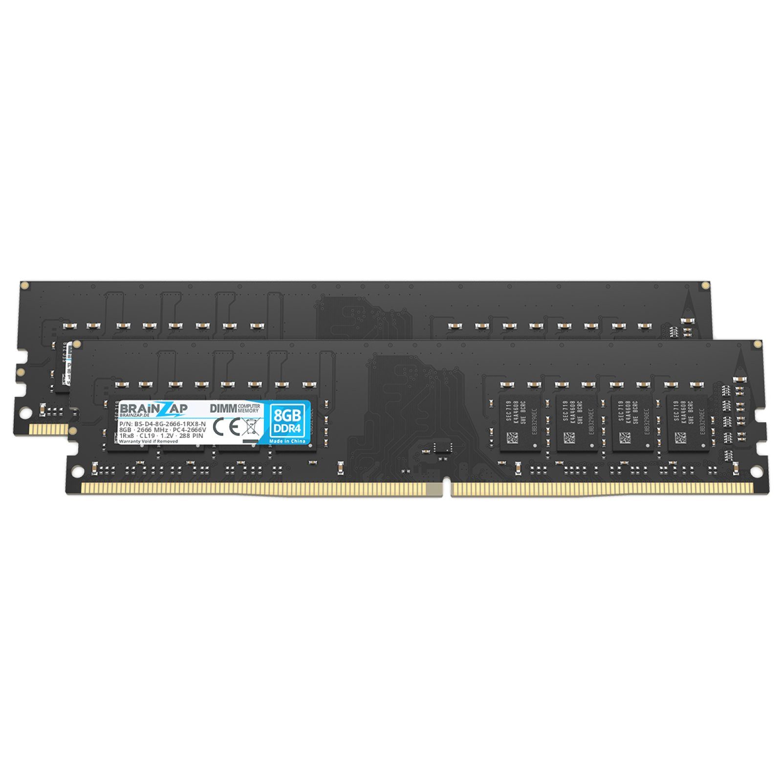 BRAINZAP 16GB (2x 8GB) RAM PC4-2666V DIMM PC-Arbeitsspeicher (2666 MHz, CL19, 1Rx8, Non-ECC, Unbuffered, Desktop-PCs - Intel und)