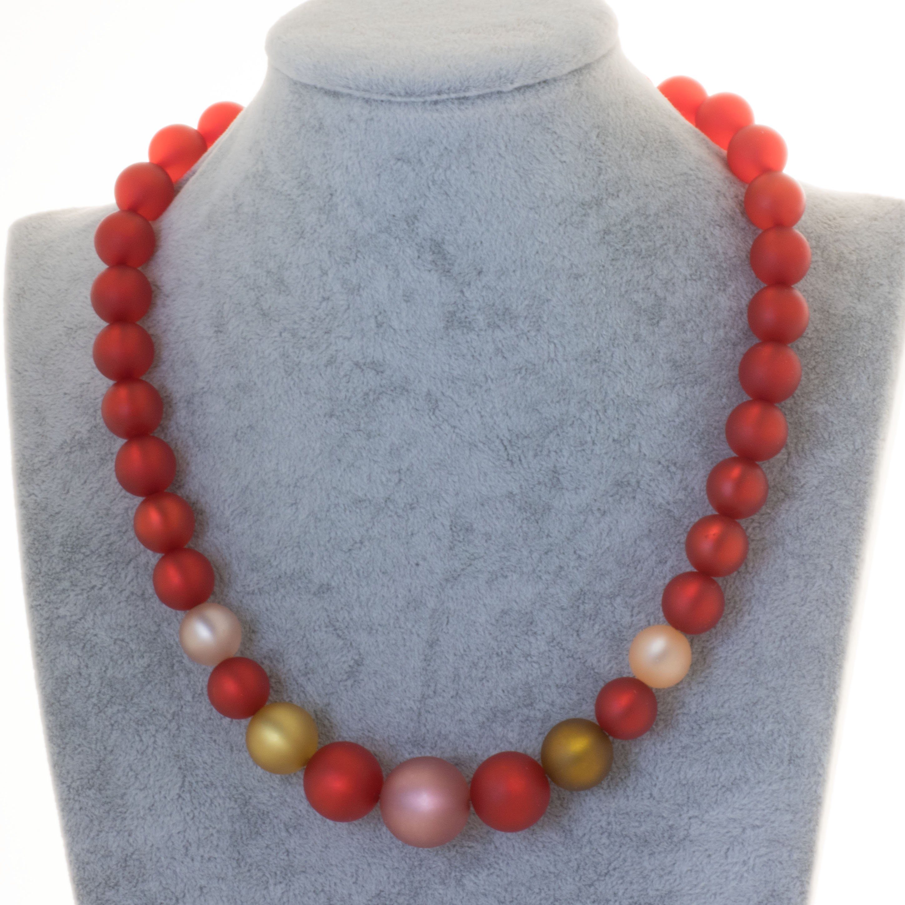 Bella Carina Perlenkette Polaris Perlen Kette rot rosa, Magnetverschluss