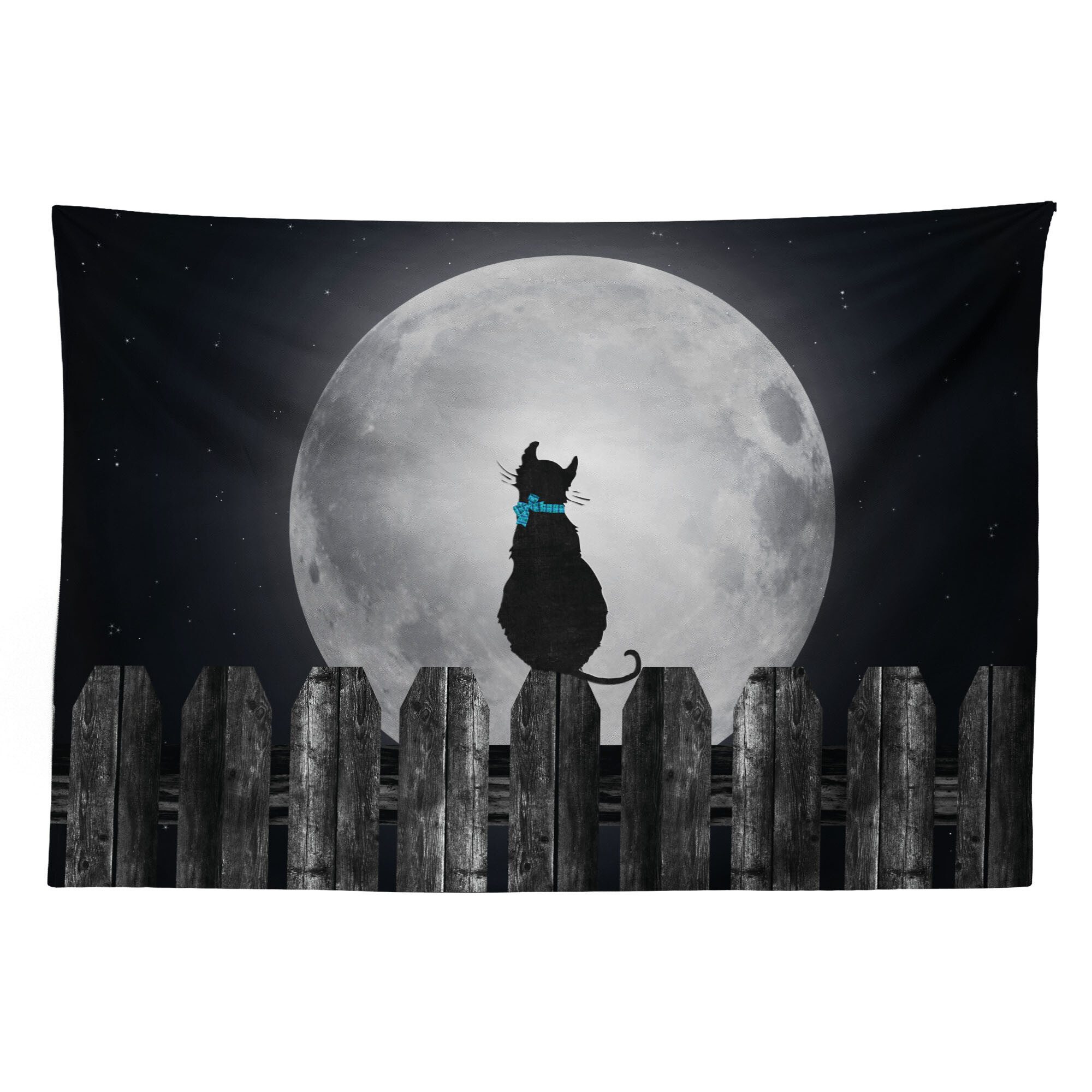 Abakuhaus Wandteppich aus Weiches Mikrofaser Stoff Für das Wohn und Schlafzimmer, rechteckig, Mond Katze Mit Blick auf den Mond