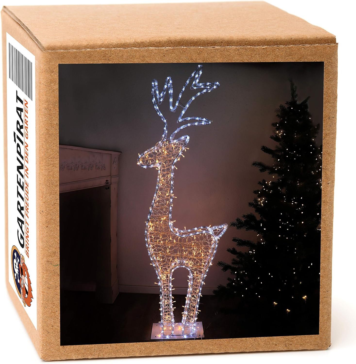 Gartenpirat LED Dekofigur 3D-Rentier XXL 562 LED 150 cm hoch warmweiß und kaltweiß Weihnachten