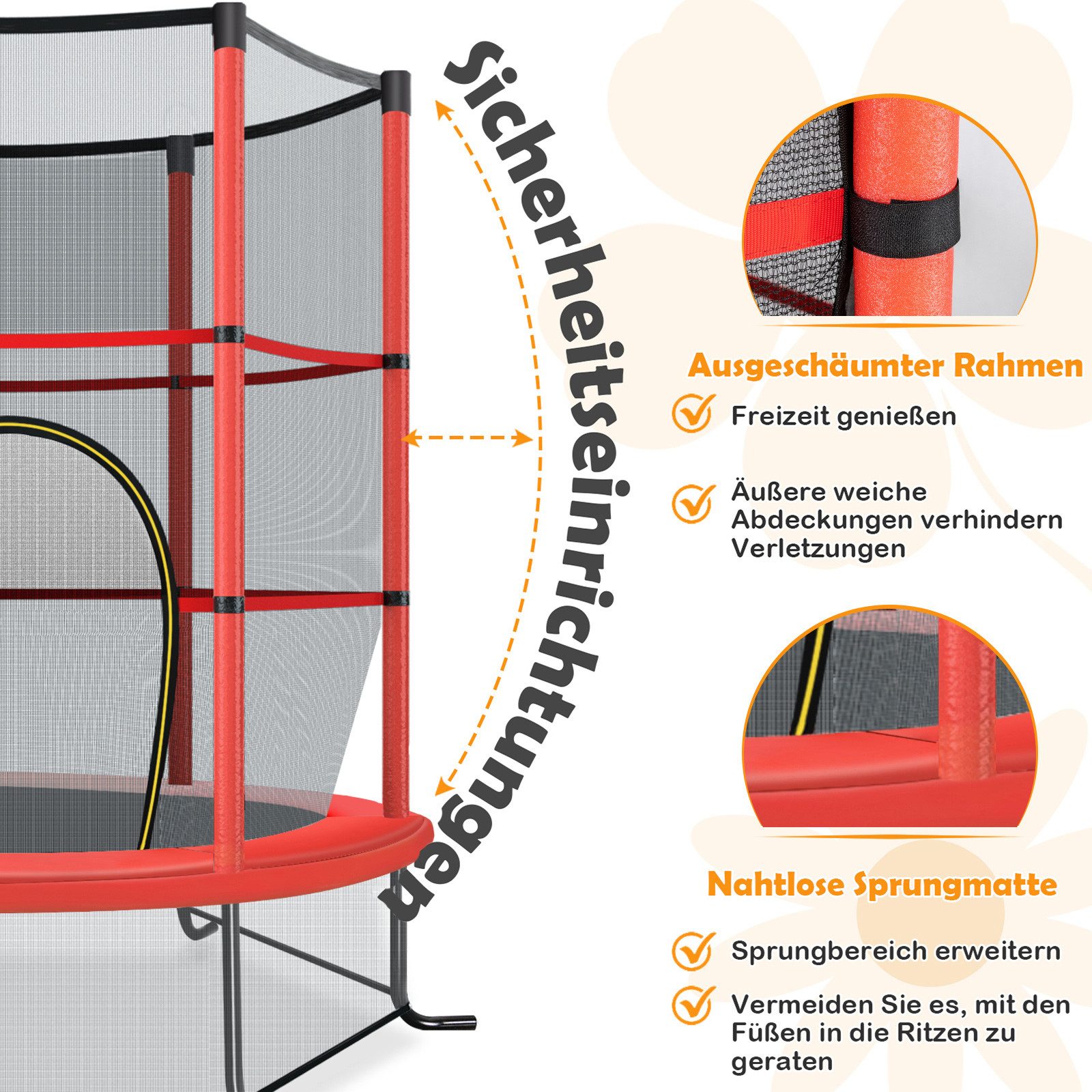 COSTWAY Gartentrampolin, Ø 165 cm, Trampolin, mit Sicherheitsnetz, bis 135KG belastbar