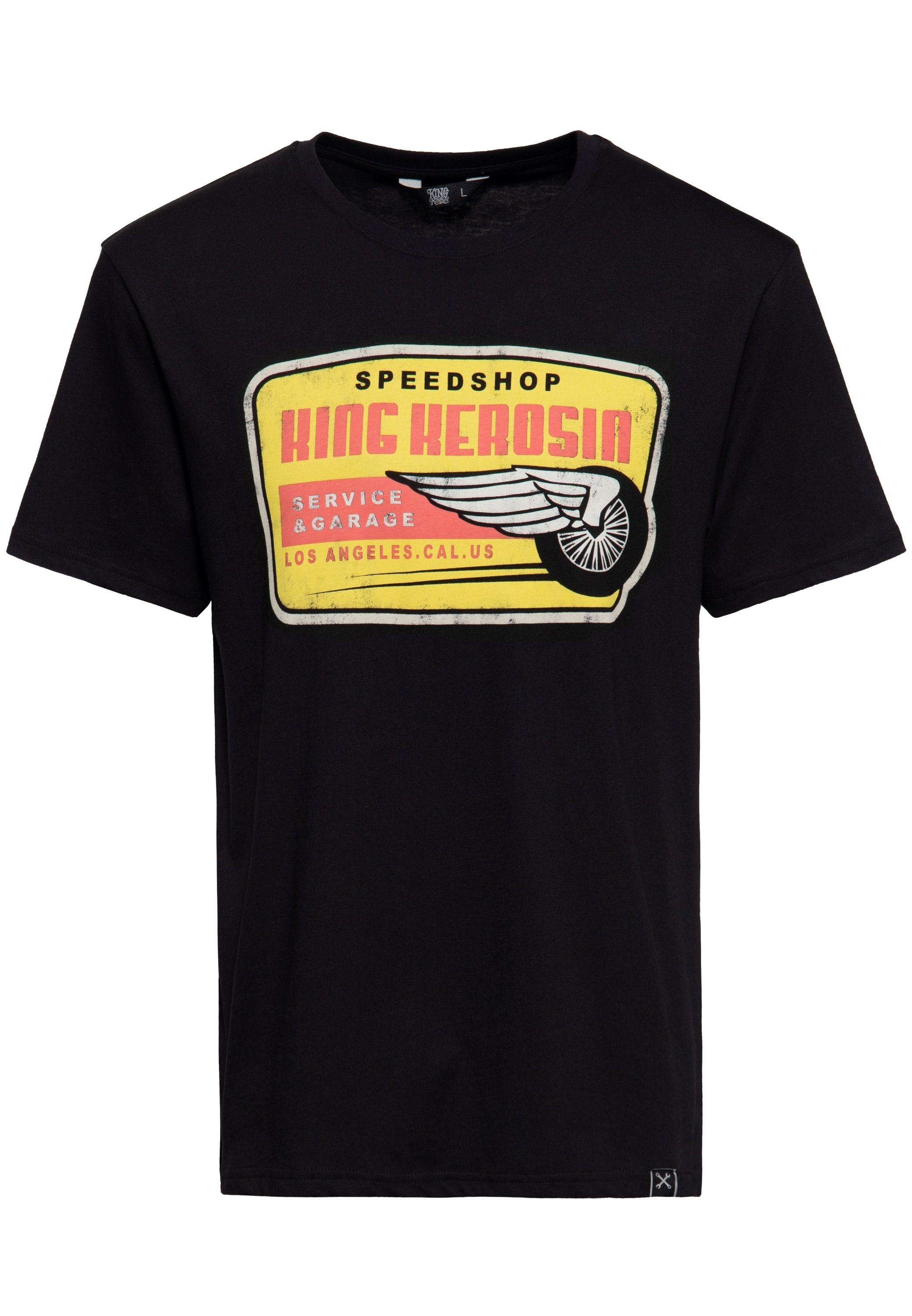 Speedshop Look Retro Front KingKerosin im Print-Shirt (1-tlg) Print Garage
