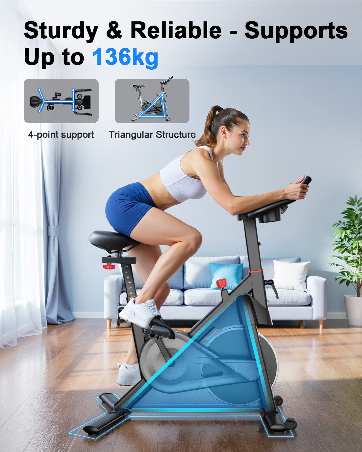 DEERRUN Heimtrainer Fahrrad, Stationärer Fahrradtrainer, Spin Bike für Home-Training (1-tlg), 32-stufig einstellbarer Magnetwiderstand, exklusive Trainings-App