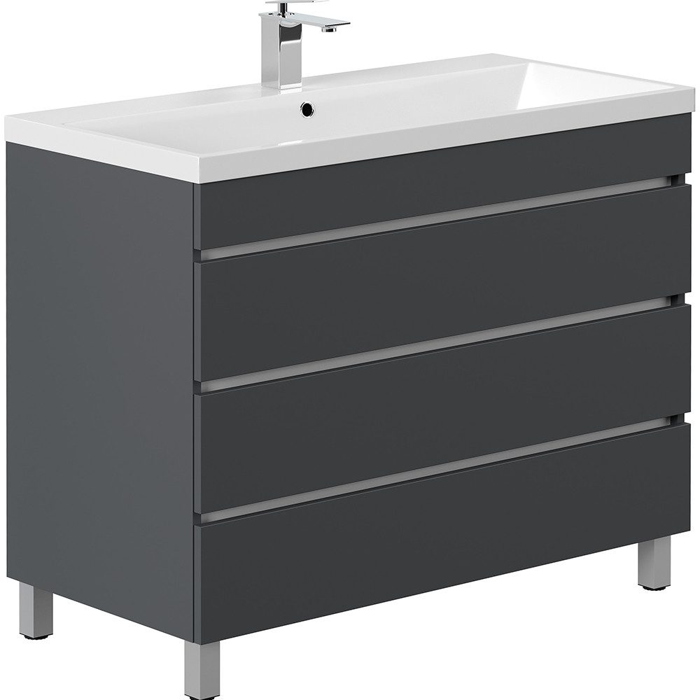 Lomadox Waschtisch FROME-02, 100 cm, stehend, grau matt, mit 3 Schubladen günstig online kaufen