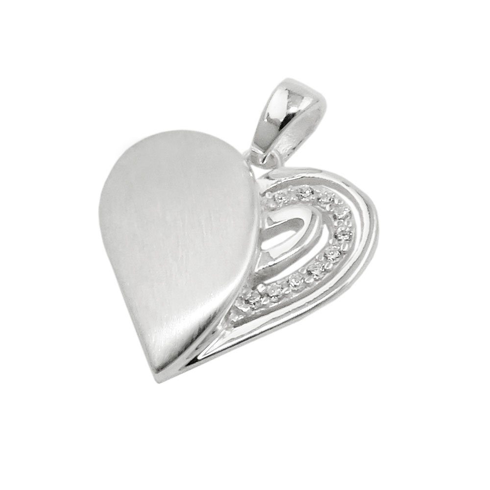 Gallay Herzanhänger 16x16mm Herz mit Zirkonias matt-glänzend Silber 925 (Anhänger, 1-tlg)