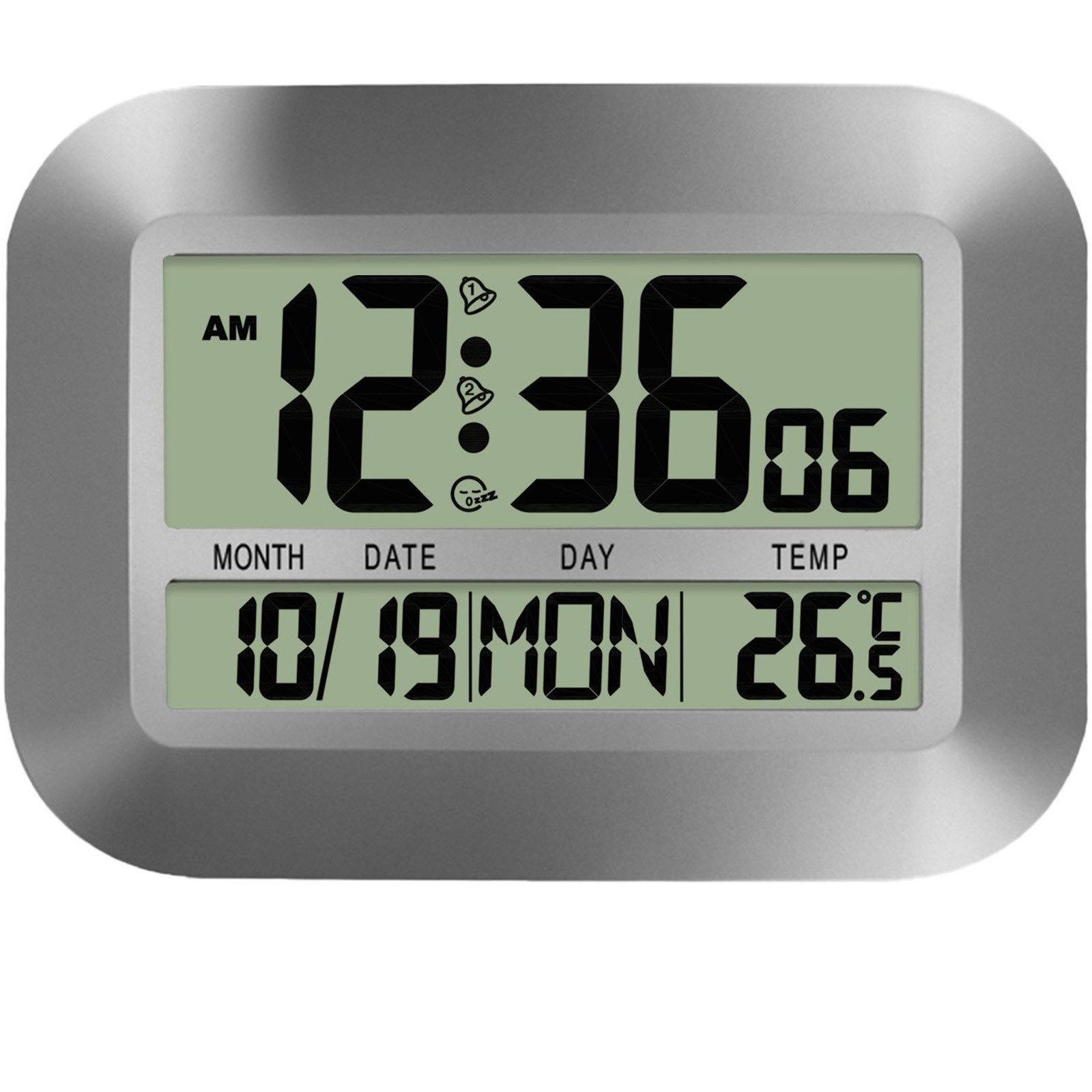 MOPUEA Wanduhr Digitale Wanduhr Batteriebetrieben Temperatur Datum und Tag Wecker (Datum, Temperatur, Wecker, Schlummerfunktion, Tisch & Wand)