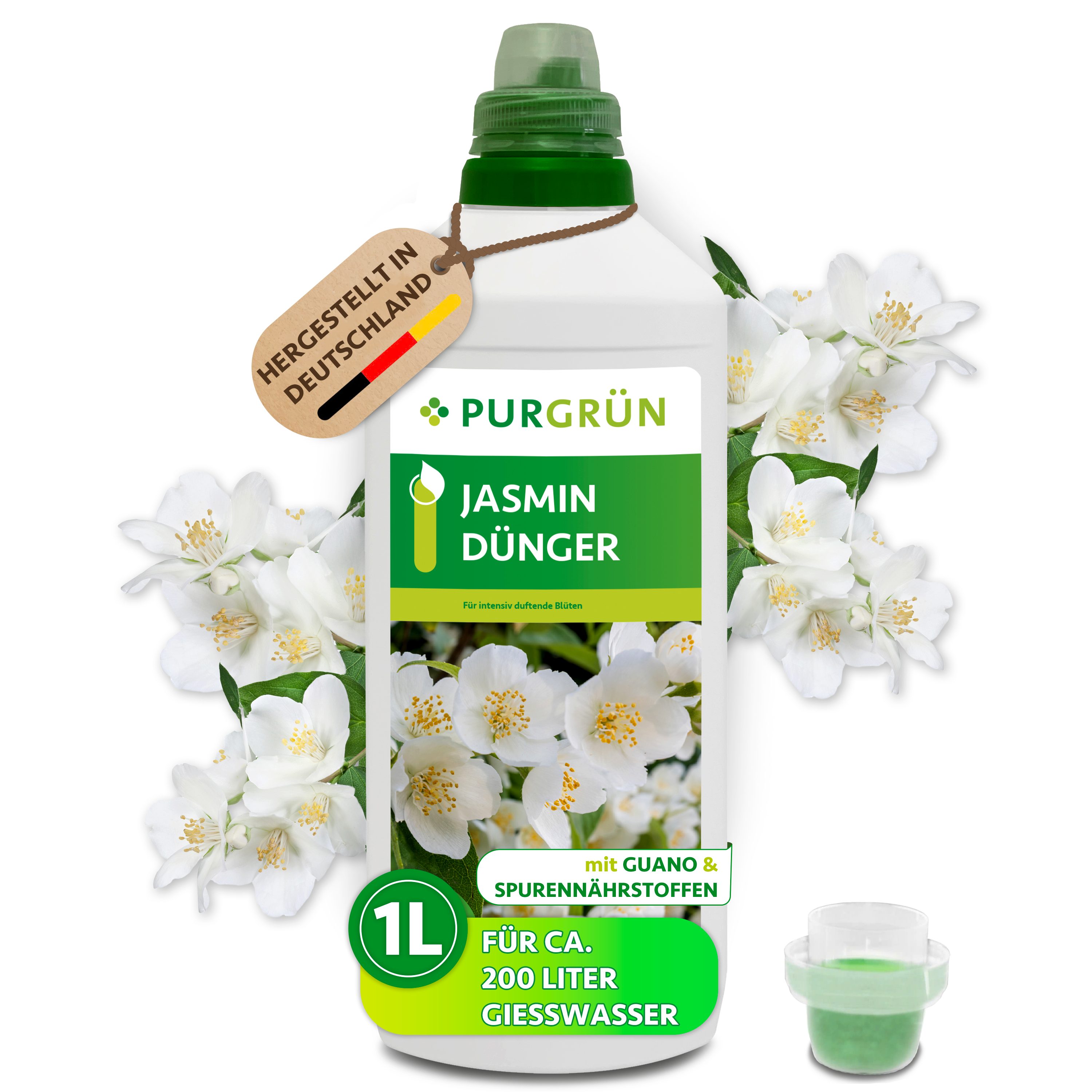 Purgrün Blumendünger Jasmin Dünger, NPK 5+7+8, Guano, 1 Liter, Flüssigdünger, 1-St., 1 Liter