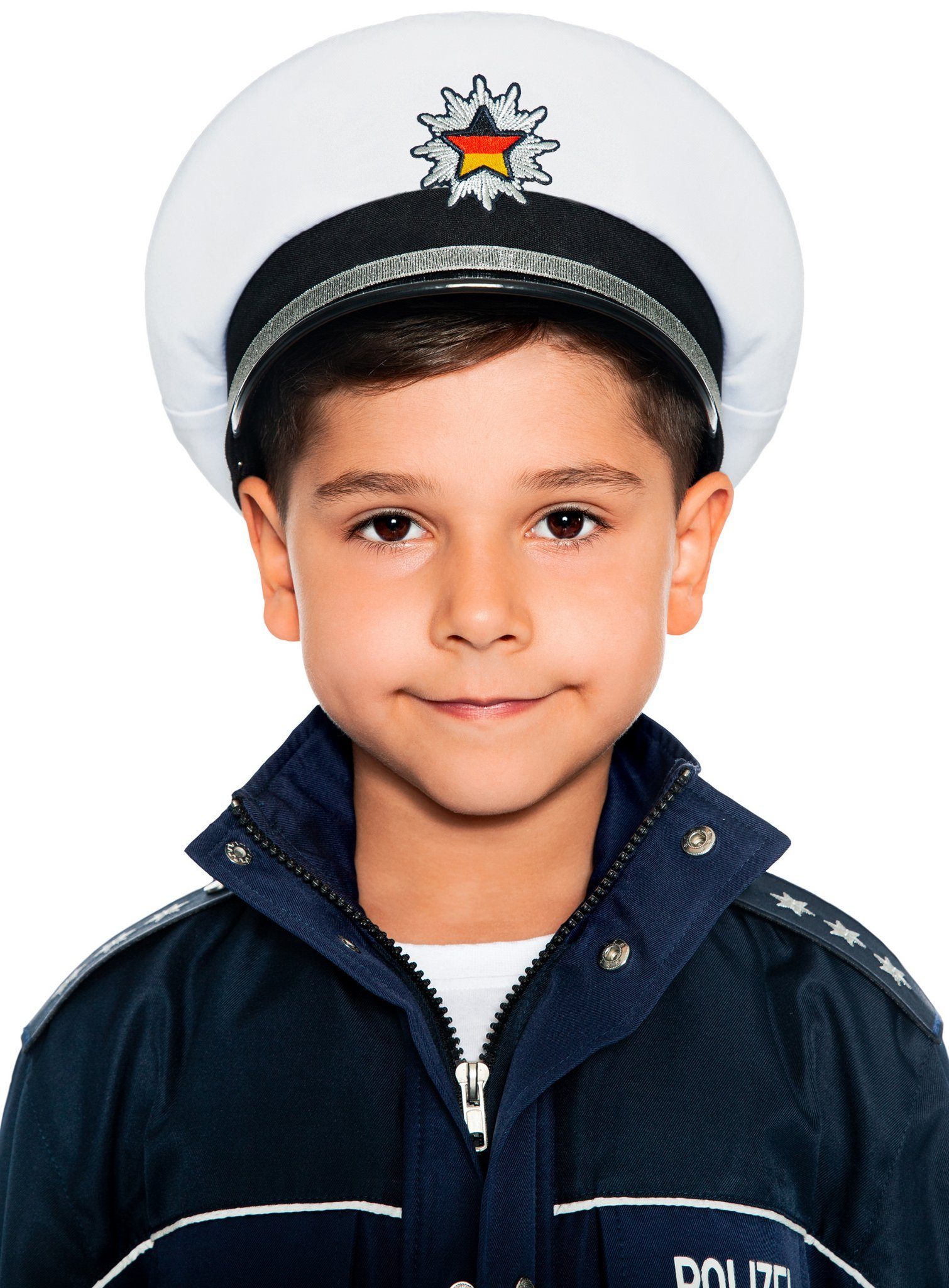 Maskworld Polizei-Kostüm Polizeihut für Kinder weiß, Originalgetreue deutsche Polizeimütze von MASKWORLD