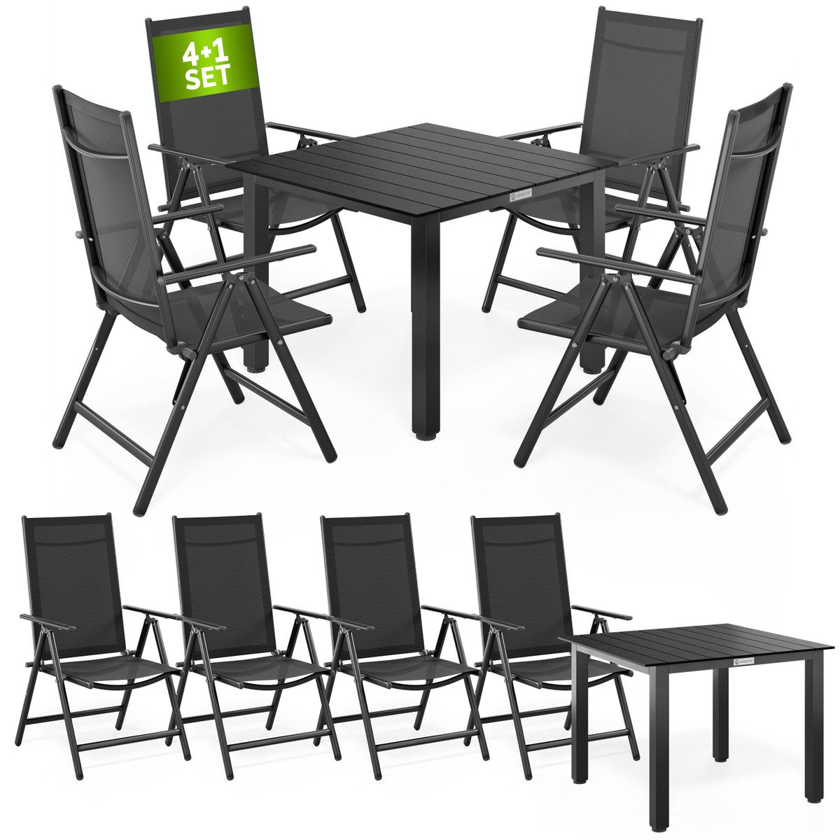 Casaria Garten-Essgruppe WPC Bern, (5-tlg), Aluminium 8-fach Verstellbar Hochlehner Stühle Klappbar WPC