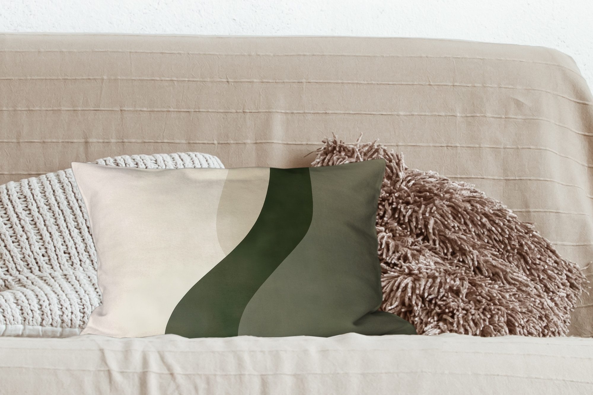 MuchoWow Dekokissen Japandi - Grün - Abstrakt - Modern, Dekoration, Zierkissen, Kissen mit Füllung, 50x30 cm – Bild 3 von 5