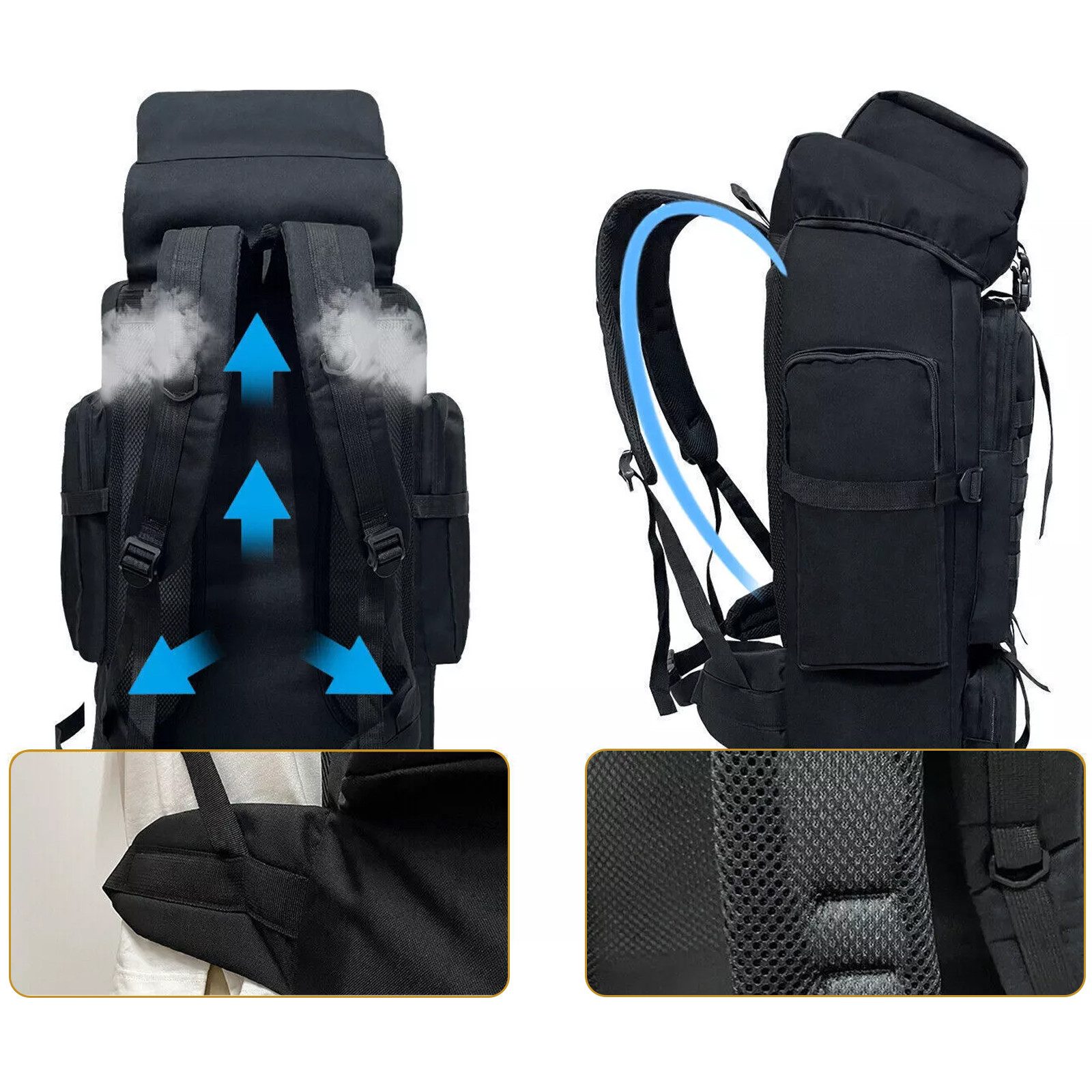 OKWISH Wanderrucksack 80L Campingrucksack Tagesrucksack Sportrucksack Reiserucksack (großer Klettern Trekking Outdoor Sporttasche Rucksack Männer Frauen, 1-tlg., Verstellbarer, Wasserdicht, 600D Oxford, Laptopfach), für Camping Wandern Reisen Bergsteigen Jagd Schule