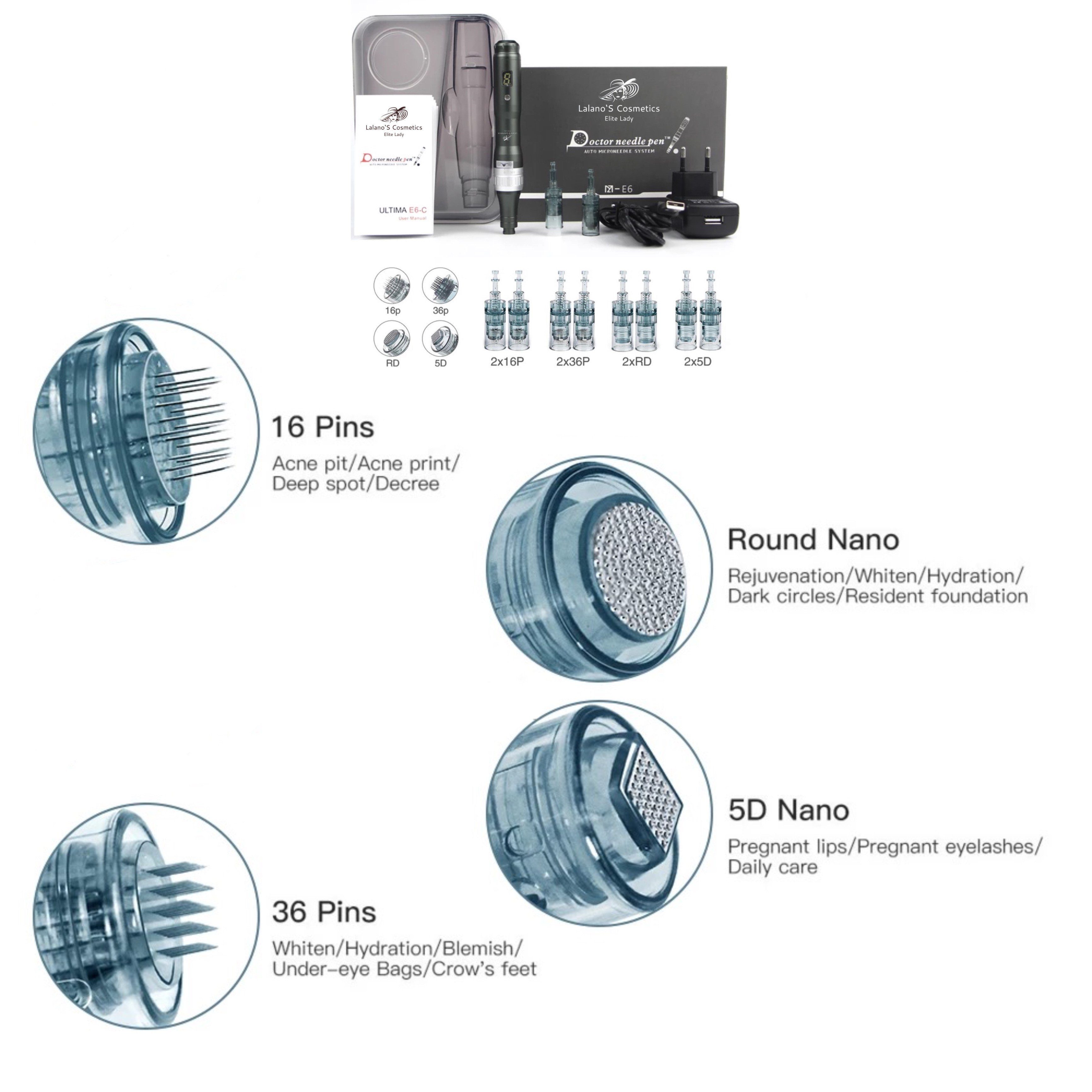 Lalano`S Cosmetics Micro-Needling Doktor needle pen, Kosmetikbehandlungsgerät, Mitesserentferner, Porenreiniger, Anti-Aging-Gerät, Akne Behandlung, Mikrodermabrasionsgerät, Derma Pen