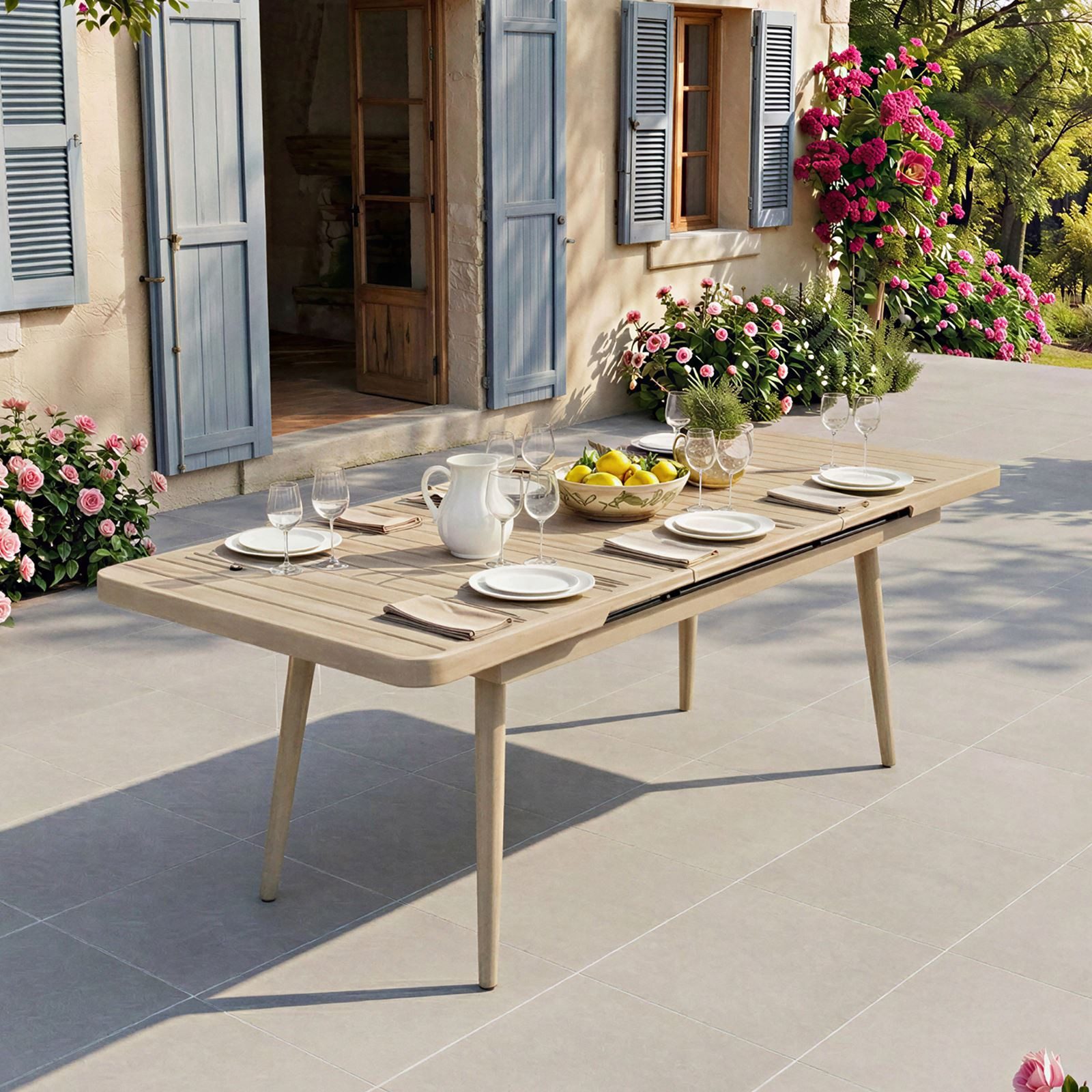 IDIMEX Gartentisch SUNNY, Outdoor Tisch 150-200cm ausziehbar wetterfest & UV beständig champagne