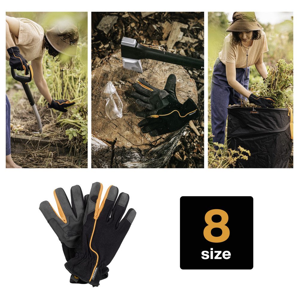 Fiskars Gartenpflege-Set Fiskars 1003478 Garten-Arbeitshandschuhe Schwarz/Orange 1 Paar
