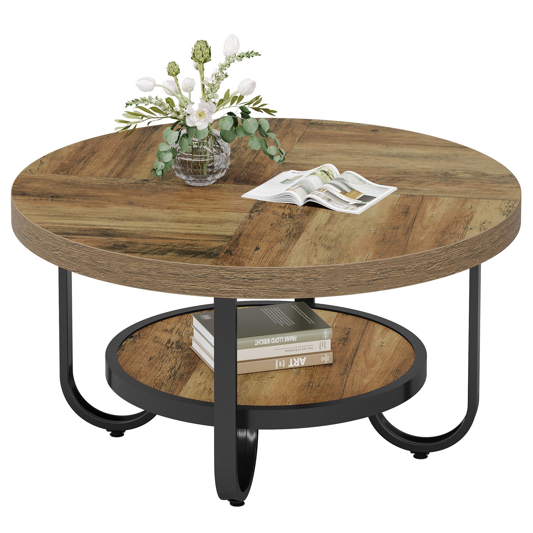 Tribesigns Couchtisch Runder Beistelltisch, 2-stöckiger Mittetisch mit Rega günstig online kaufen