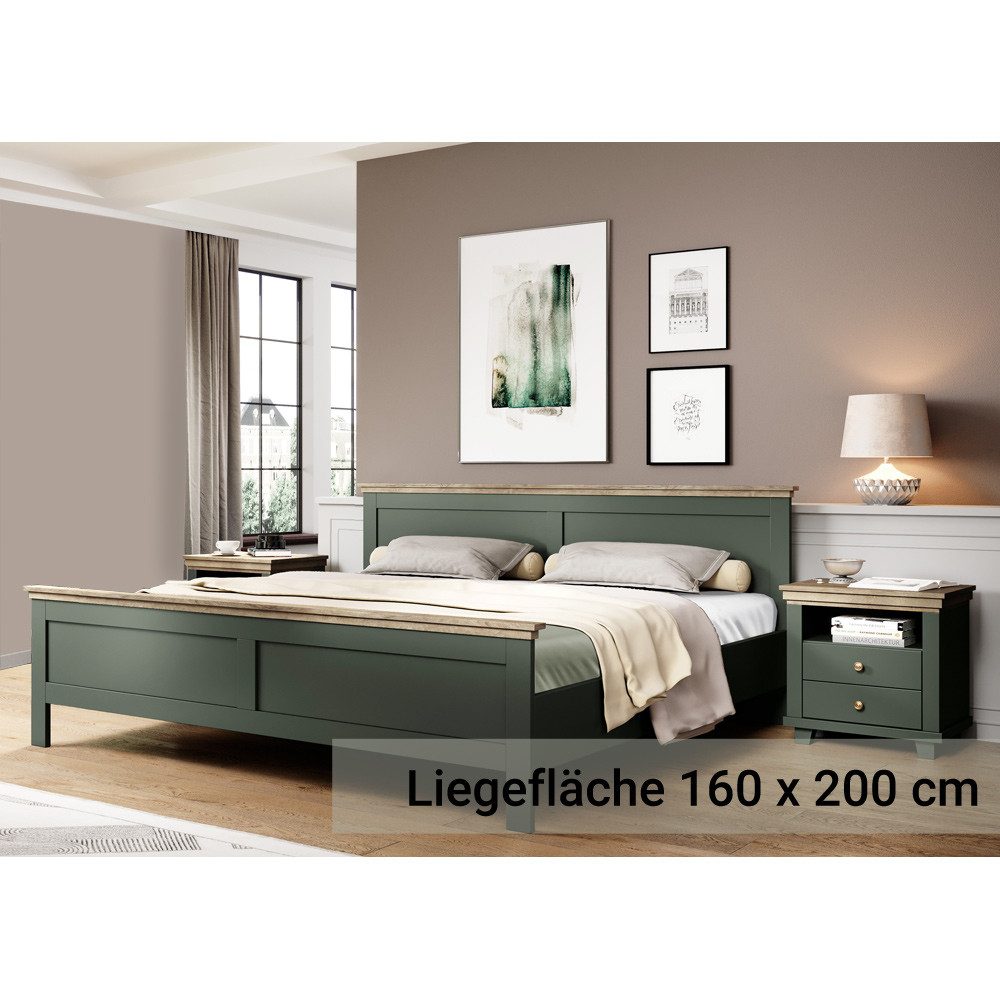 Lomadox Schlafzimmer-Set EPSOM-83, (Spar-Set, 3-St), grün mit Lefkas Eiche Nb. 295,5/88,5/211,5 cm