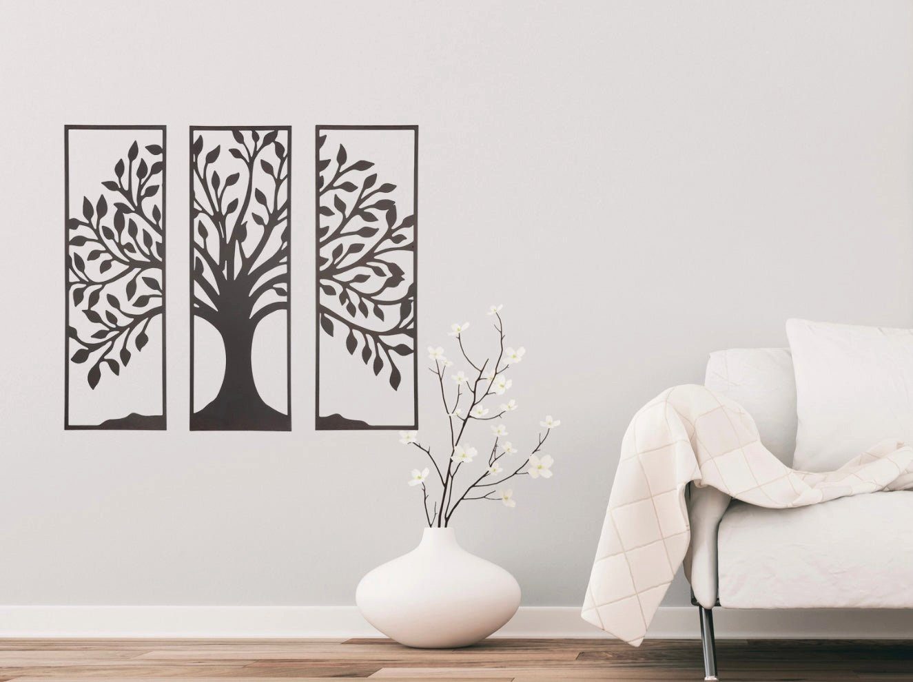 Dekoobjekt Metall 3er Set Wandrelief Tree dunkelbraun Breite 90cm