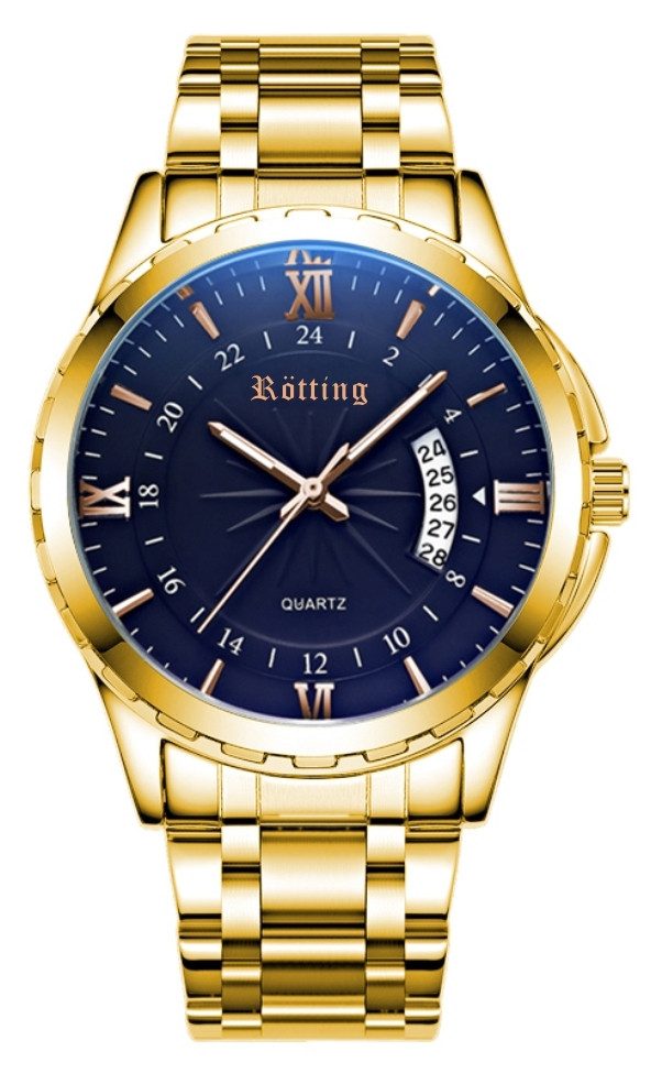 Rötting Design Quarzuhr Herrenuhr Collection "Rötting" schwarzes Ziffernblatt Datumsanzeige