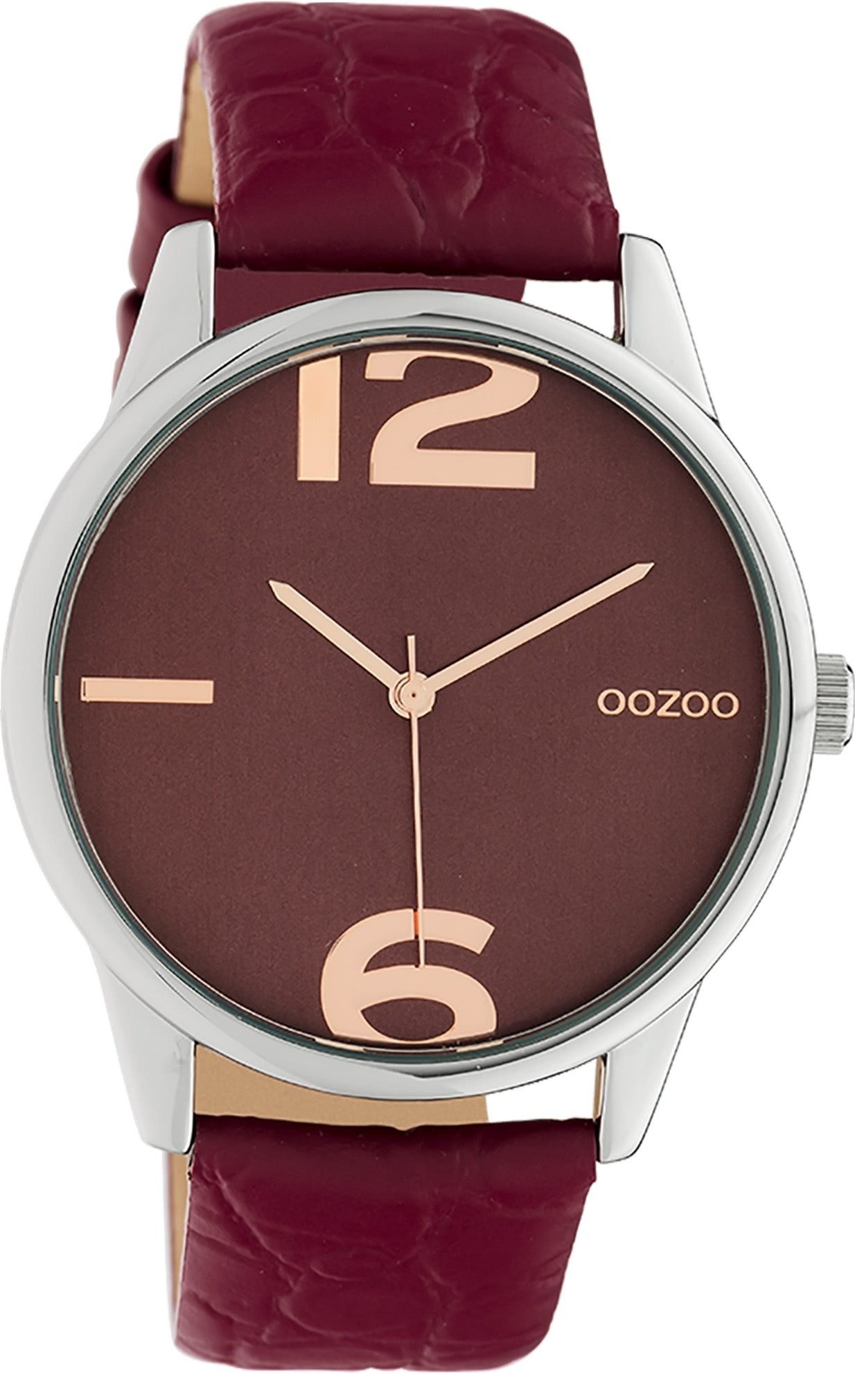 OOZOO Quarzuhr Oozoo Damen Armbanduhr Timepieces Analog, (Analoguhr), Damenuhr rund, groß (ca. 40mm), Lederarmband weinrot, Fashion