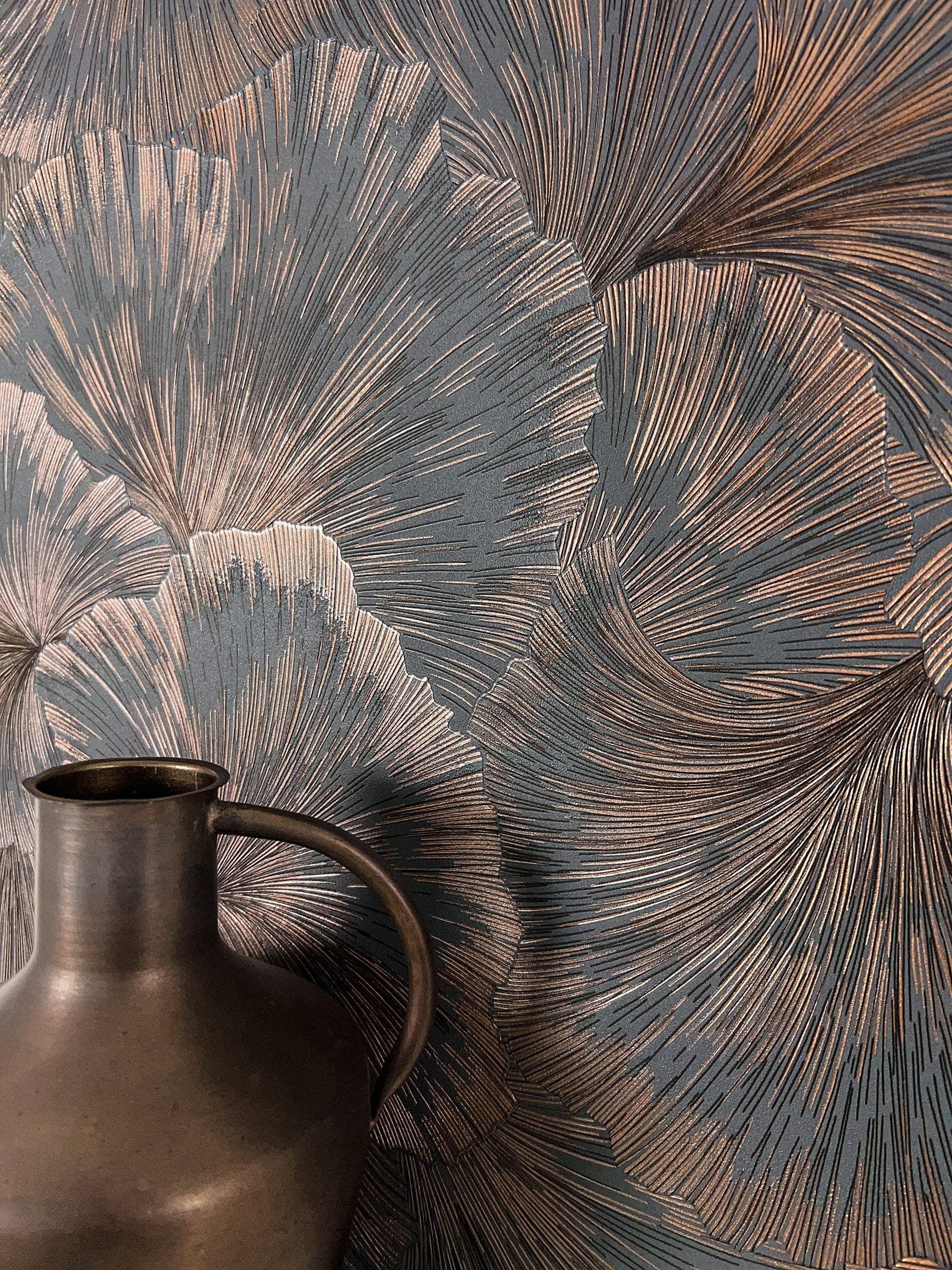 Newroom Vliestapete, Grau Tapete Modern Dschungel - Mustertapete Palmenblät günstig online kaufen