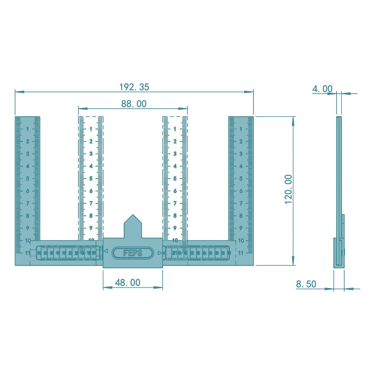 FEPS Messschieber Zylindermesslehre für Präzise Messung von Zylinderlängen, max. 70 mm, aus Kunststoff