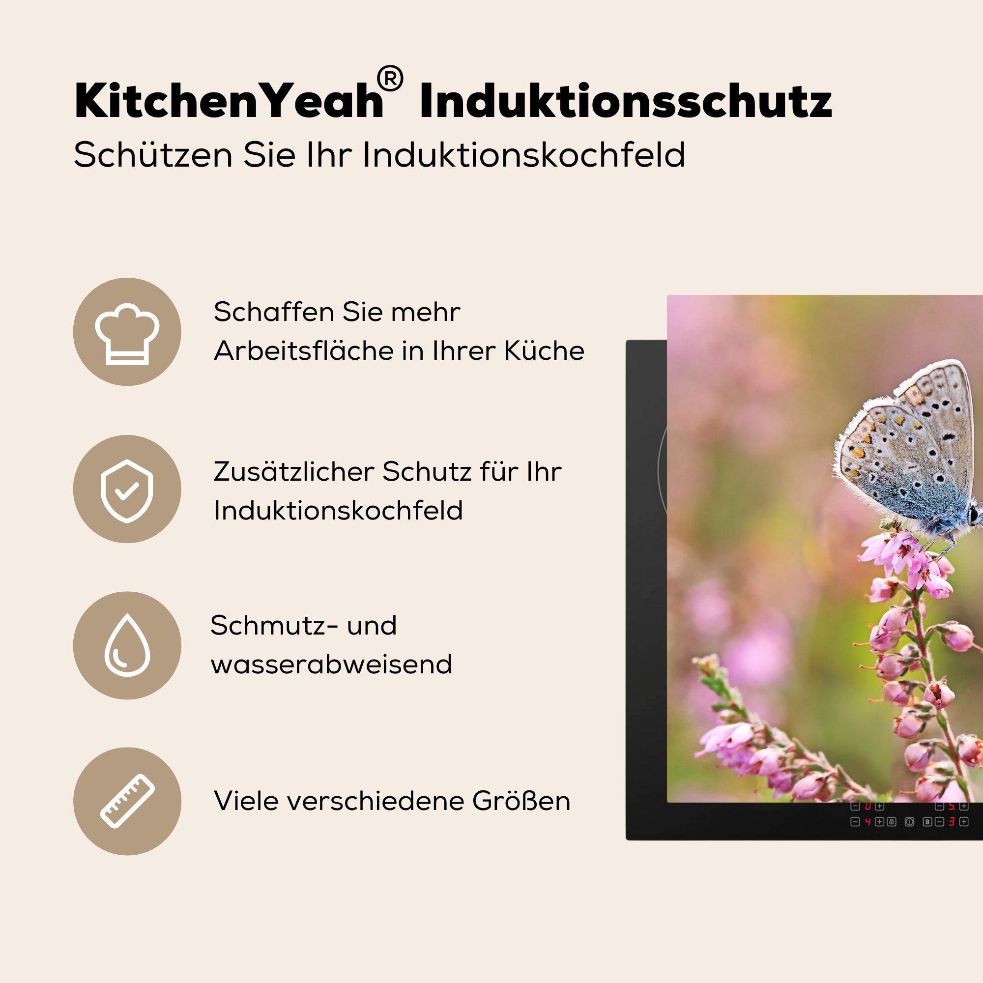 MuchoWow Herdblende-/Abdeckplatte Schmetterling für Blume Induktionskochfeld - küche, cm, Schutz die - 81x52 Flügel, tlg), Vinyl, Ceranfeldabdeckung (1