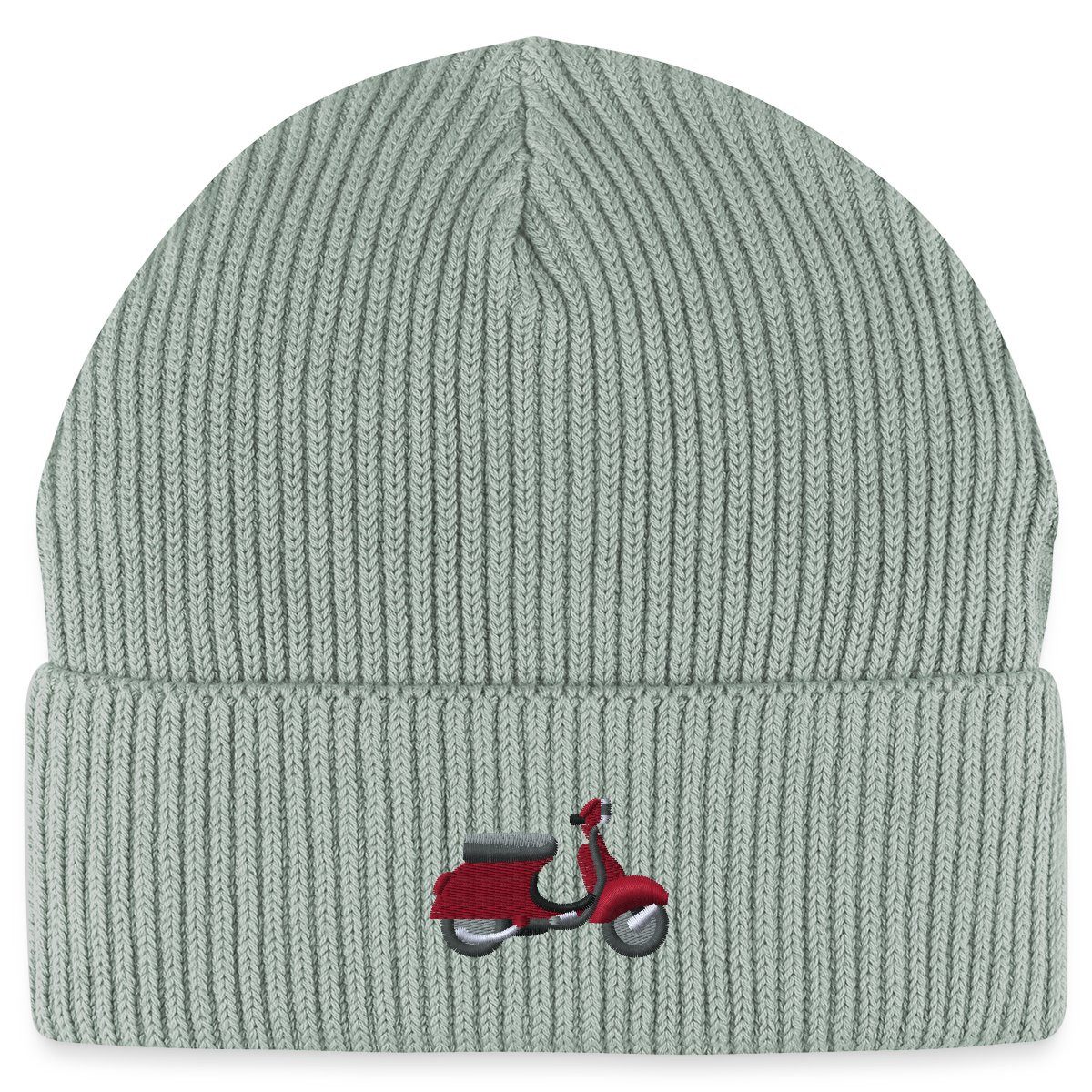 Spreadshirt Beanie Motorroller Stickerei Fisherman Beanie Bio Mütze (1-St)